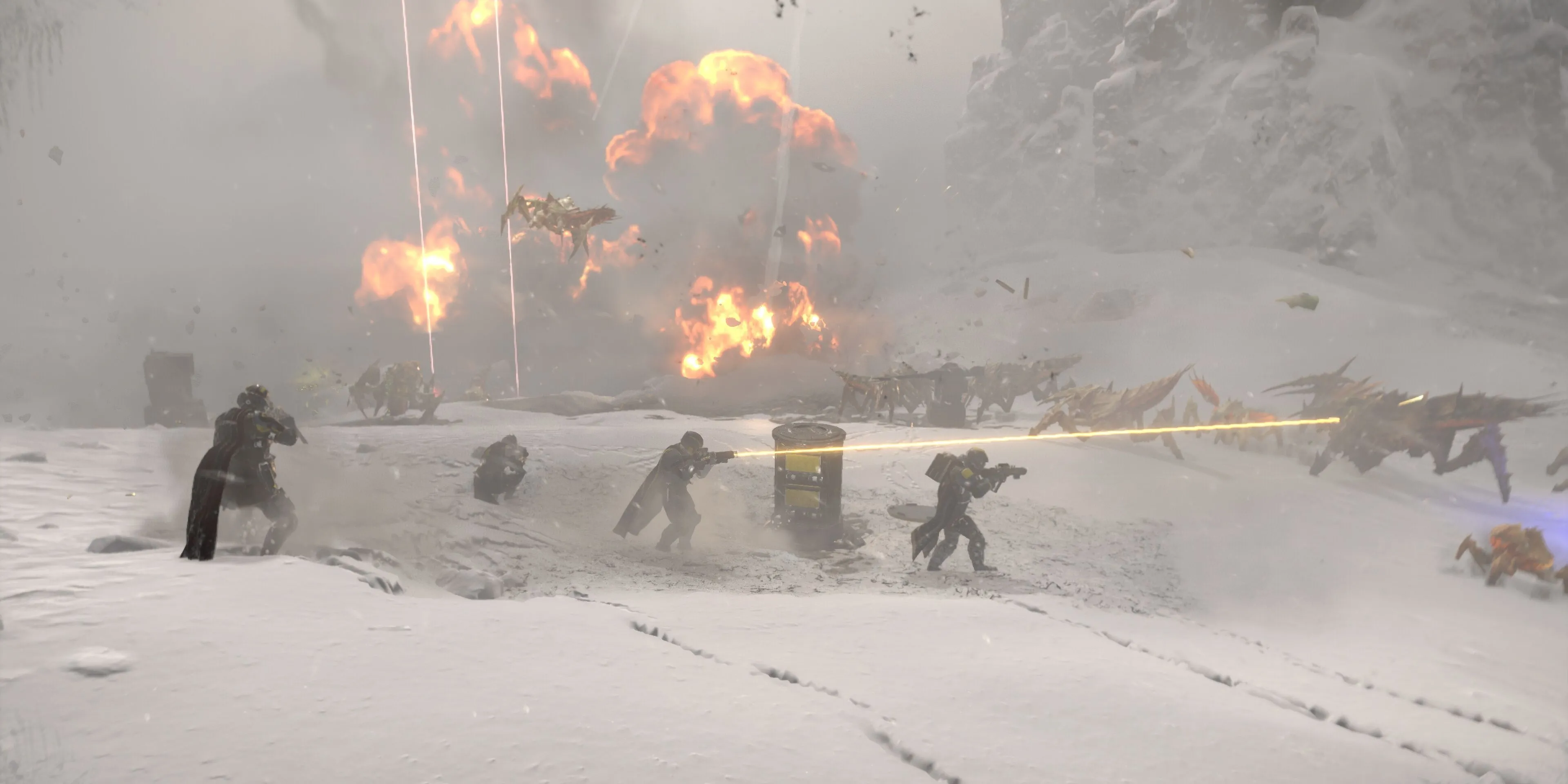 Biệt đội Helldivers chiến đấu trên hành tinh phủ tuyết trong game Helldivers 2