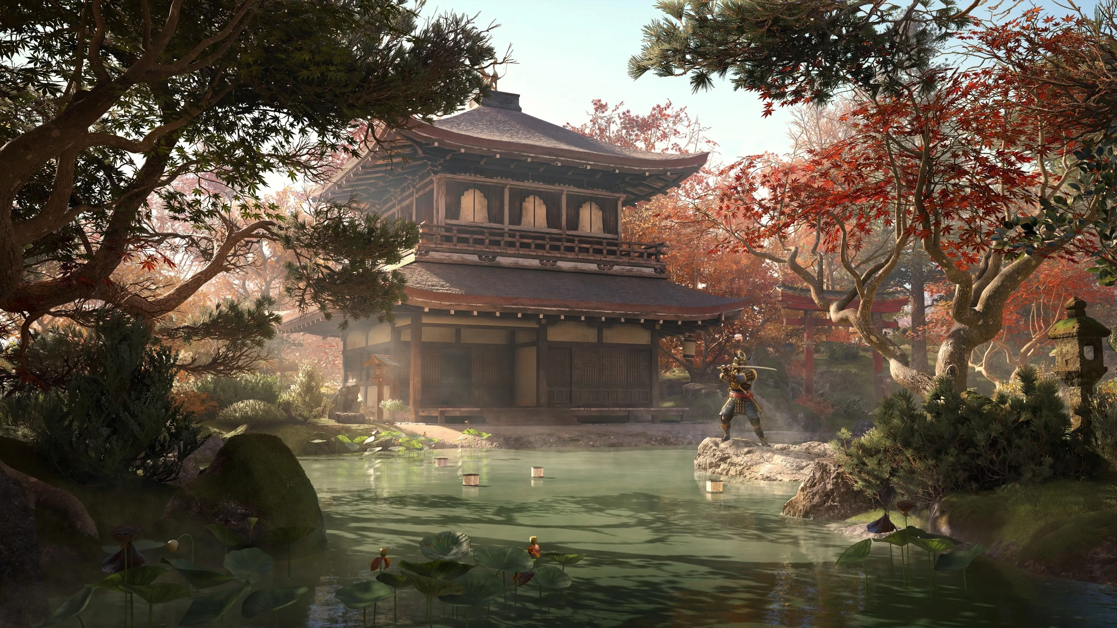Bối cảnh một ngôi chùa cổ kính trong Assassin's Creed Shadows, một trong những tựa game được Ubisoft tập trung phát triển