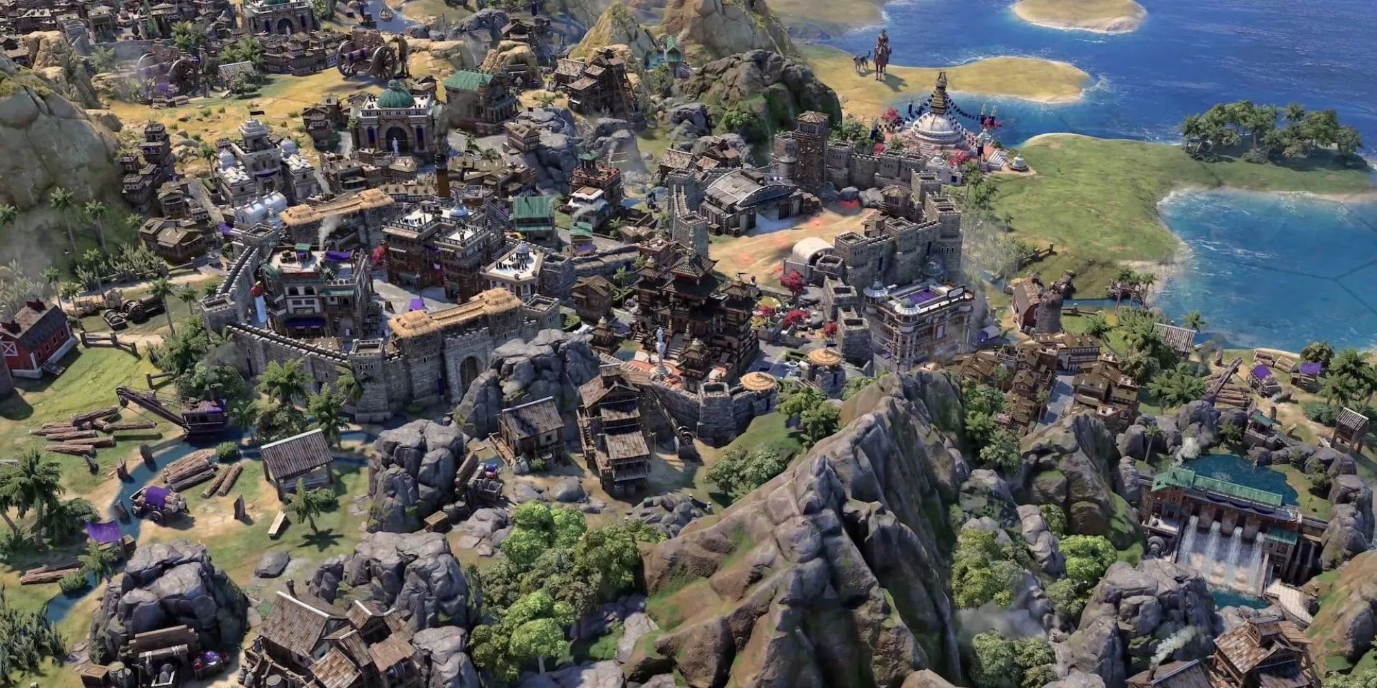 Các công trình kiến trúc đa dạng trong một thành phố của Civilization 7