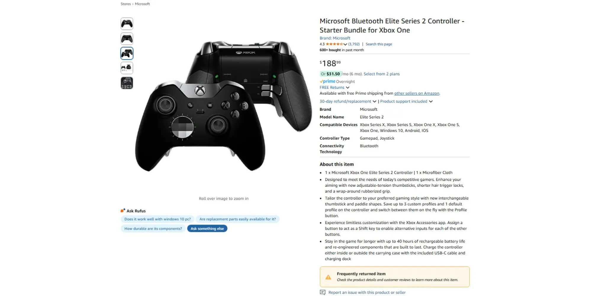Cảnh báo thường xuyên bị trả lại của tay cầm Xbox Elite Series 2 trên Amazon