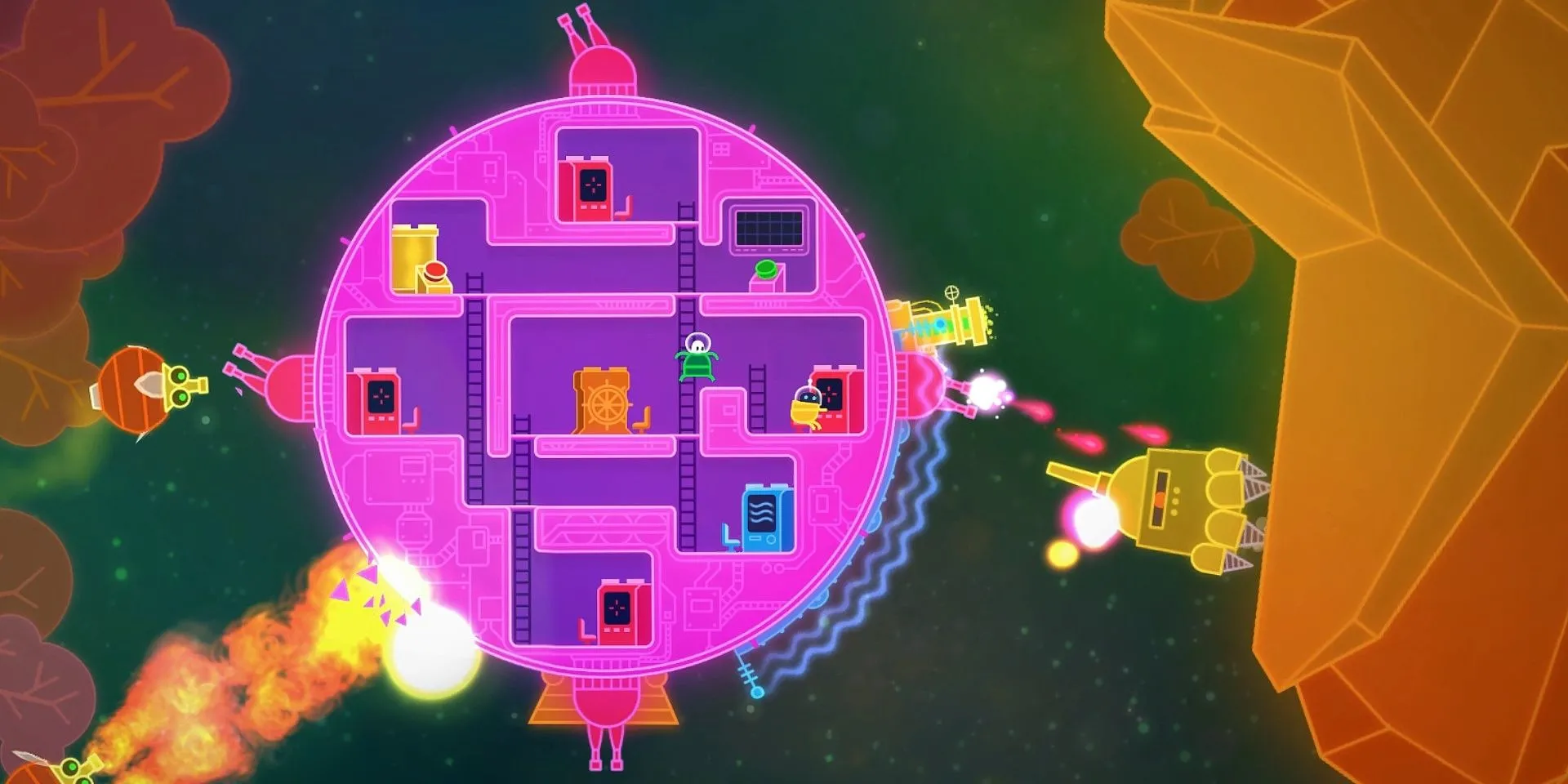 Cảnh chiến đấu phi thuyền trong game Lovers in a Dangerous Spacetime đòi hỏi phối hợp