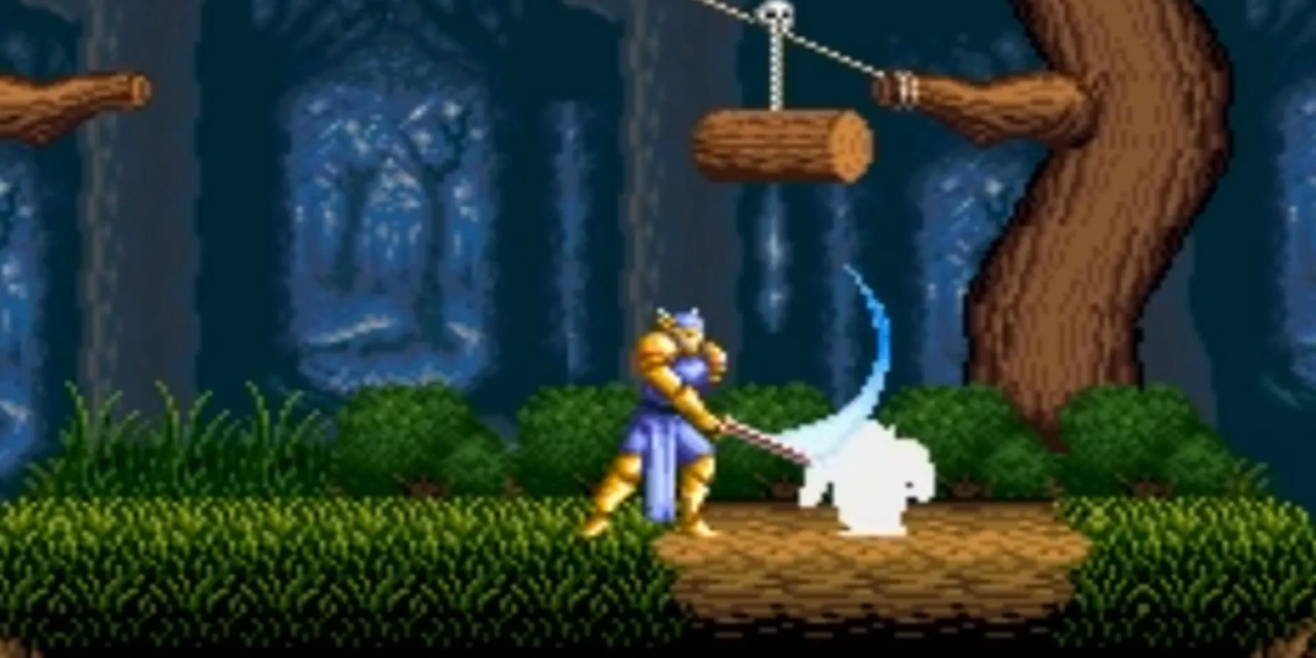 Cảnh chiến đấu trong game hành động ActRaiser trên SNES