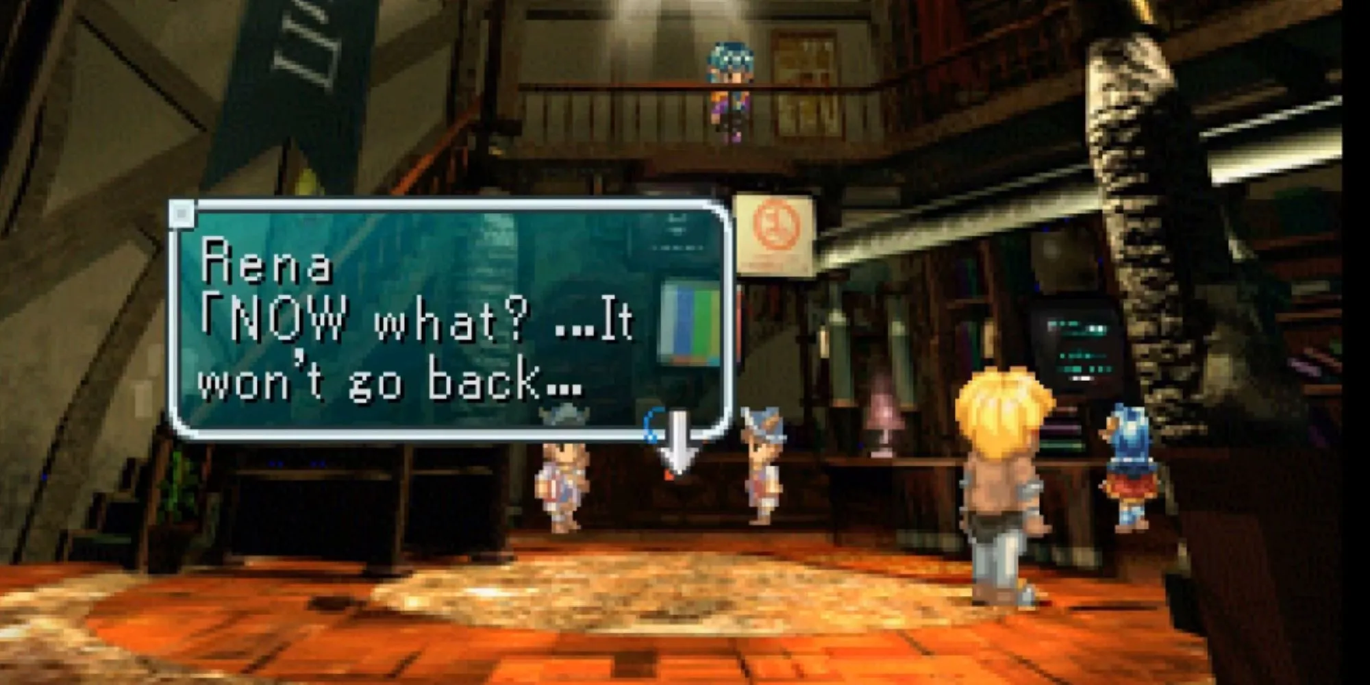 Cảnh Claude và Rena, hai nhân vật chính, trong game Star Ocean The Second Story trên PS1
