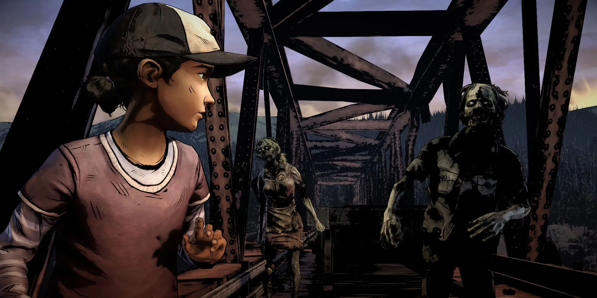 Cảnh Clementine đối mặt với nguy hiểm trong game The Walking Dead của Telltale Games