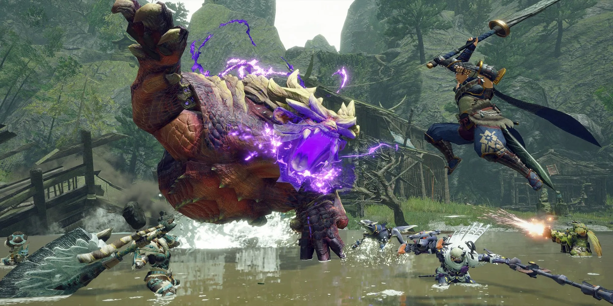 Cảnh gameplay săn quái vật trong Monster Hunter Rise