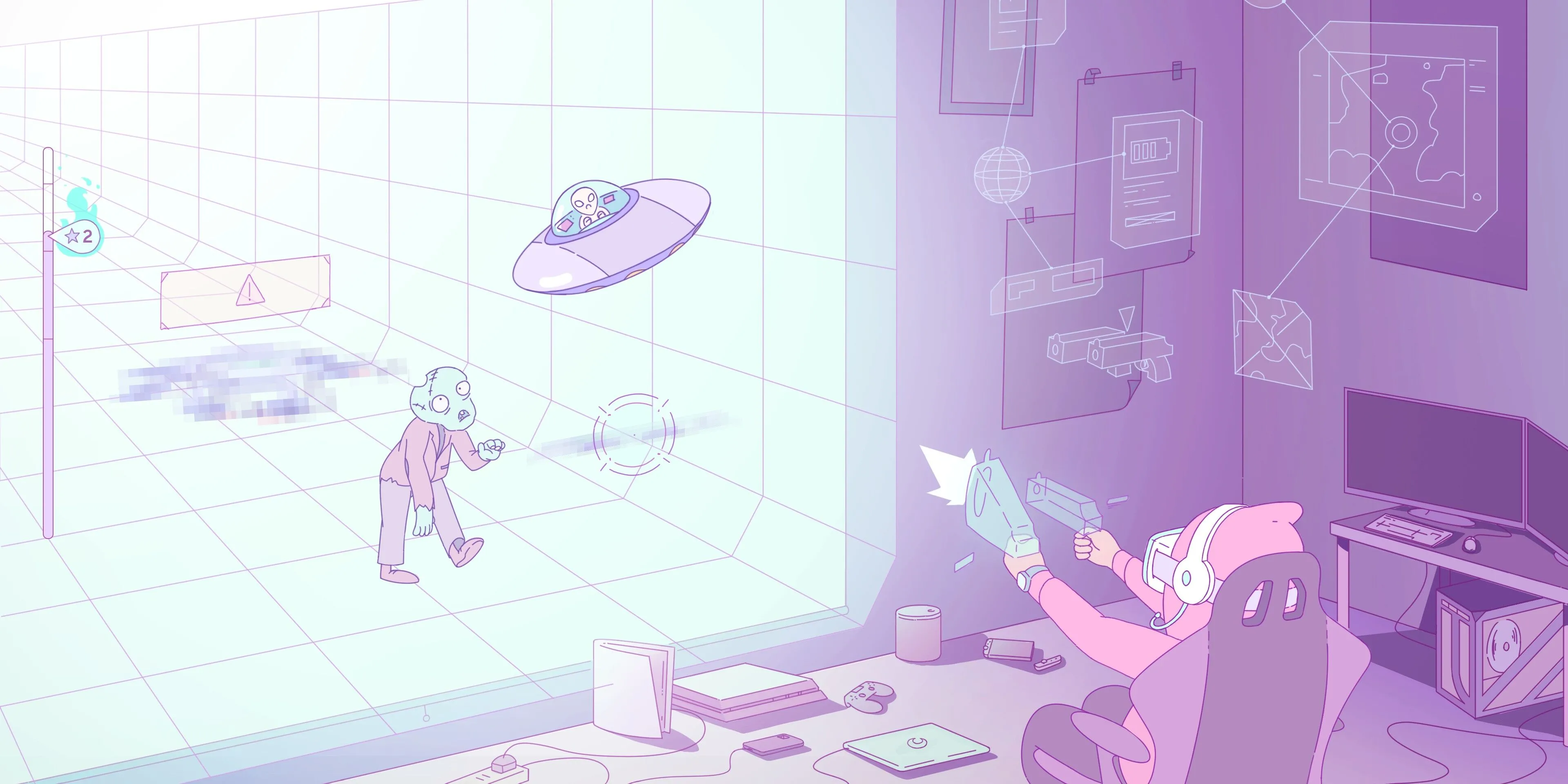 Cảnh màn hình mini-game &quot;Dream About Tech&quot; với nền màu pastel và các biểu tượng công nghệ trong game nhịp điệu Melatonin.