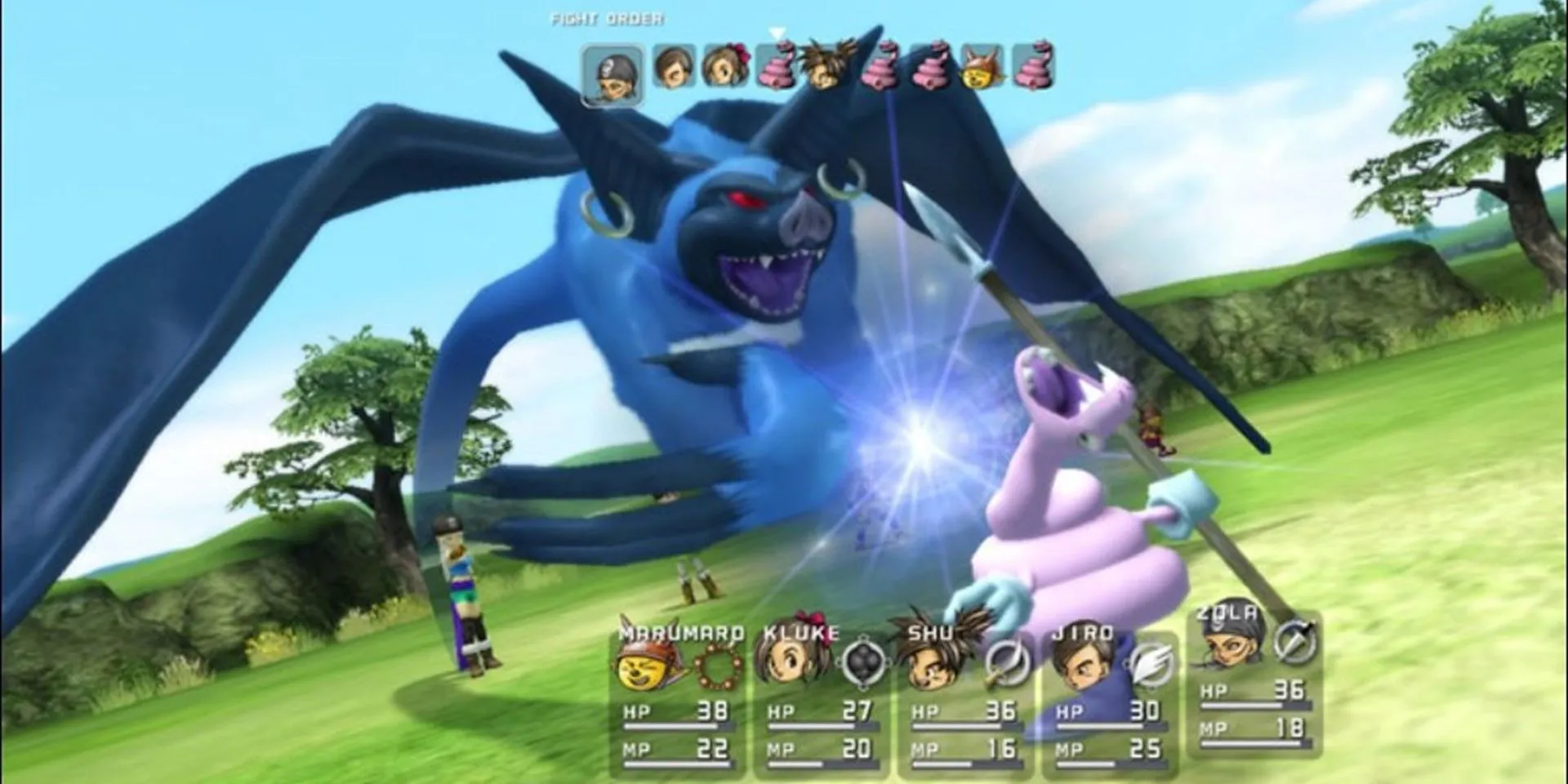 Chiêu thức Bat Shadow tấn công trong trận chiến của Blue Dragon