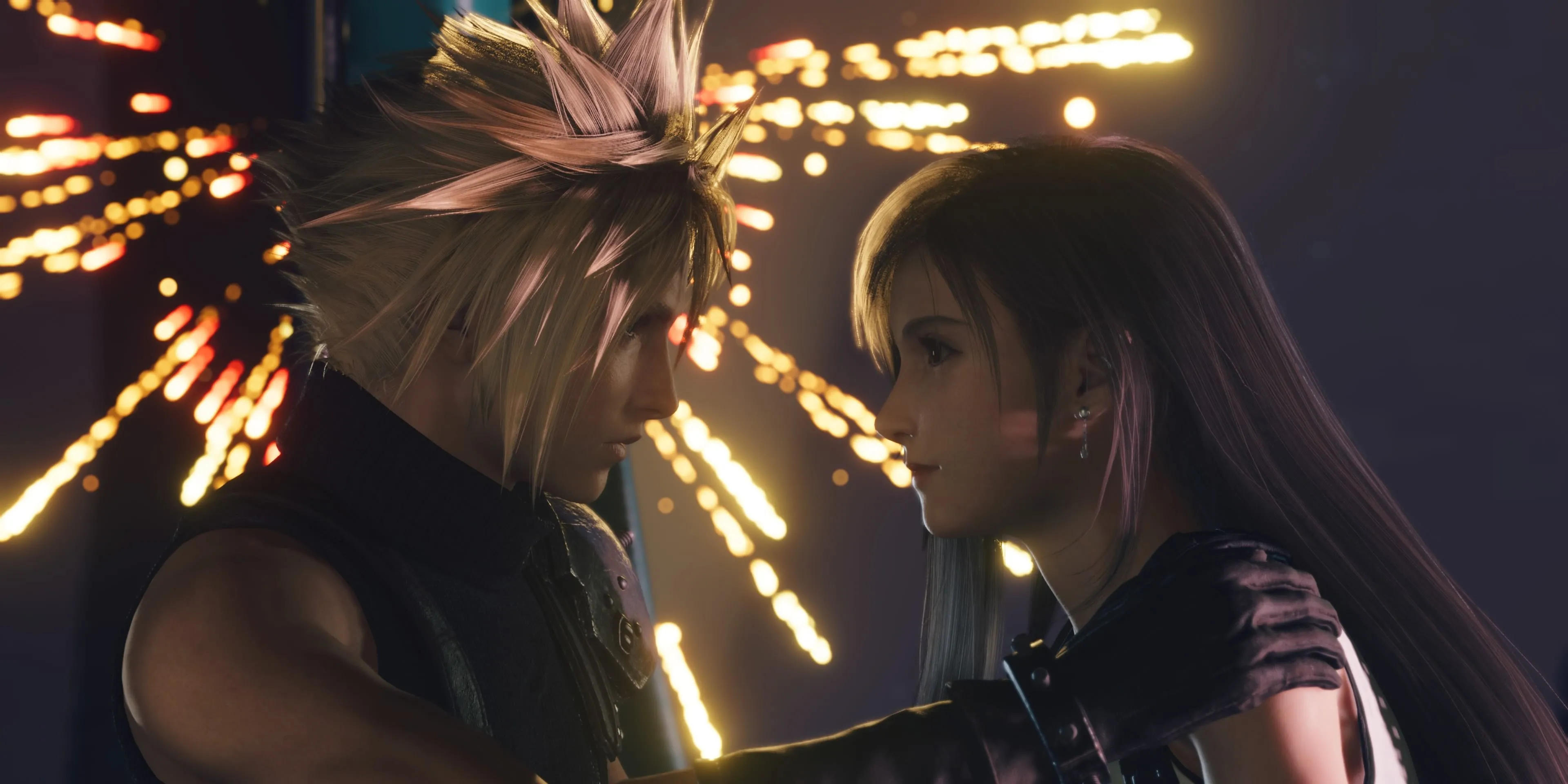 Cloud và Tifa trong một phân cảnh đậm chất điện ảnh của Final Fantasy VII Rebirth trên PS5 Pro