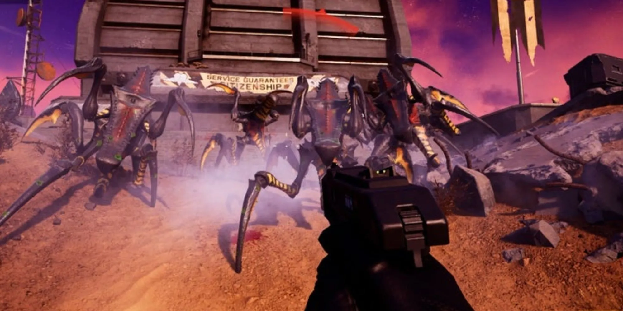 Concept art Starship Troopers Extermination mô tả binh lính chiến đấu với bầy Arachnid hung hãn