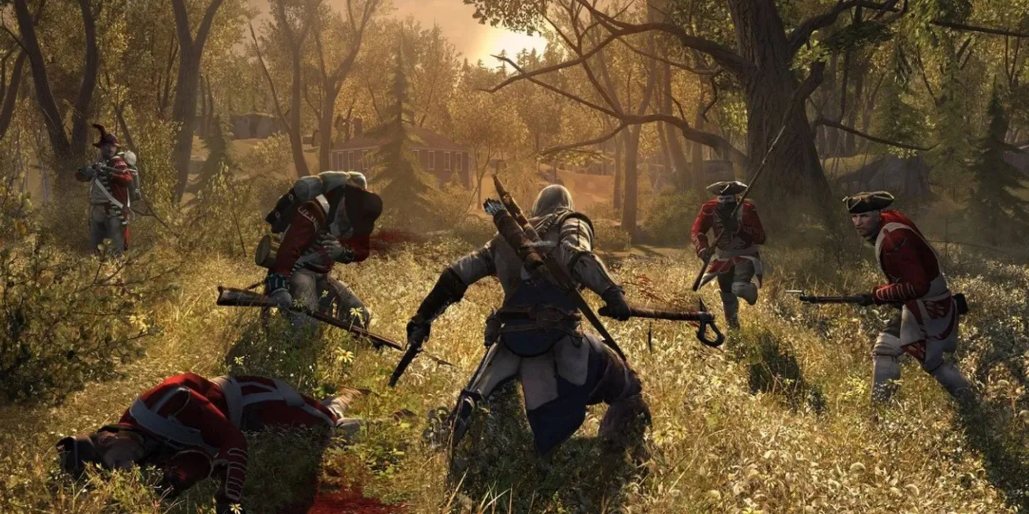 Connor Kenway, nhân vật chính trong Assassin's Creed 3, trong tư thế ám sát