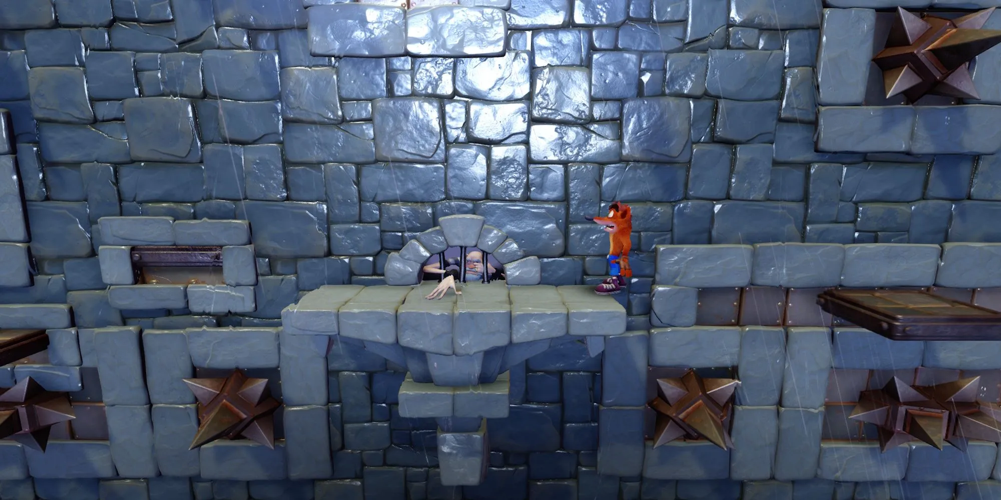 Crash Bandicoot vượt qua thử thách leo trèo trong màn Slippery Climb