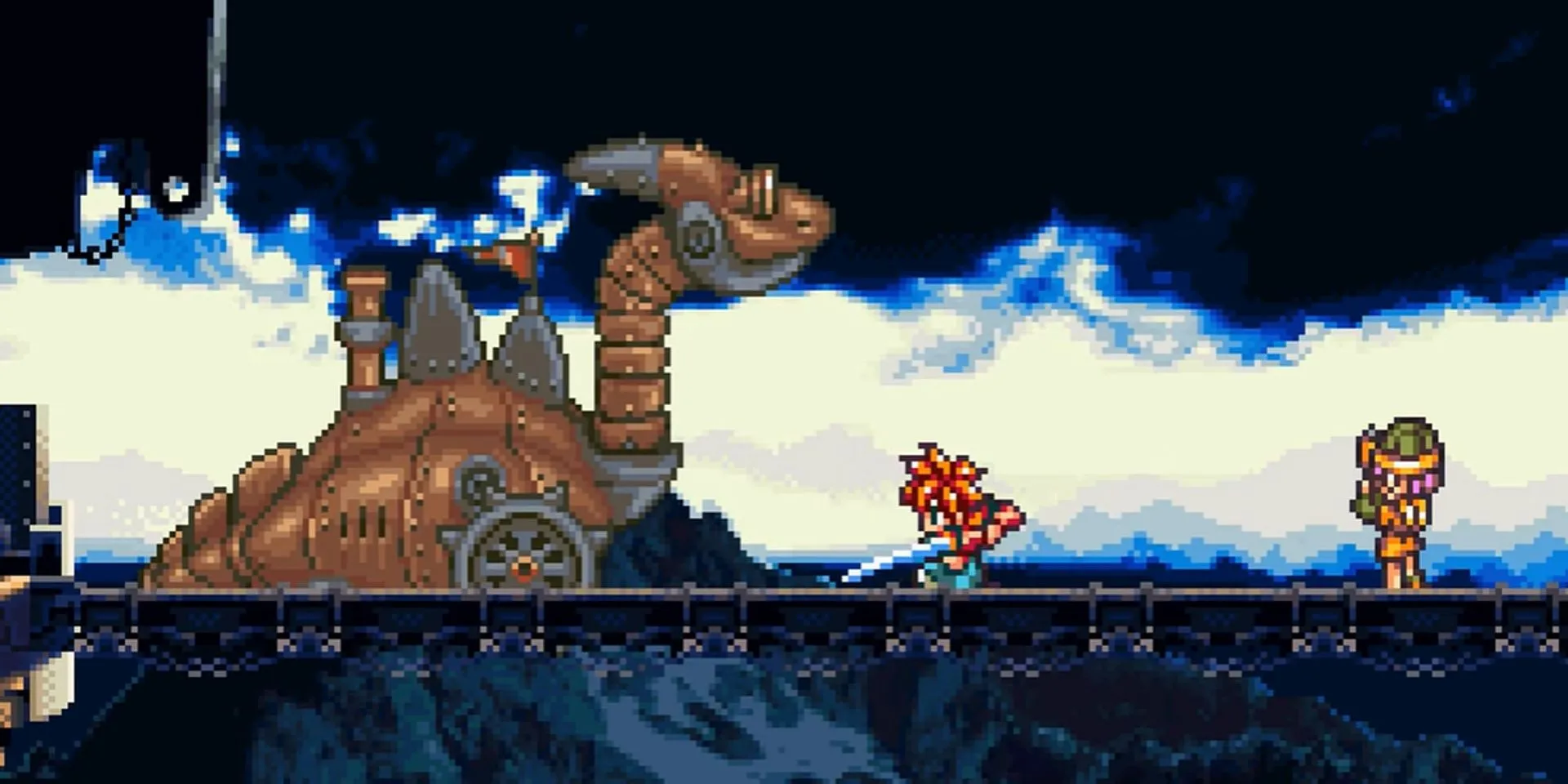 Crono và Luca chiến đấu với cỗ xe tăng Rồng trong Chrono Trigger