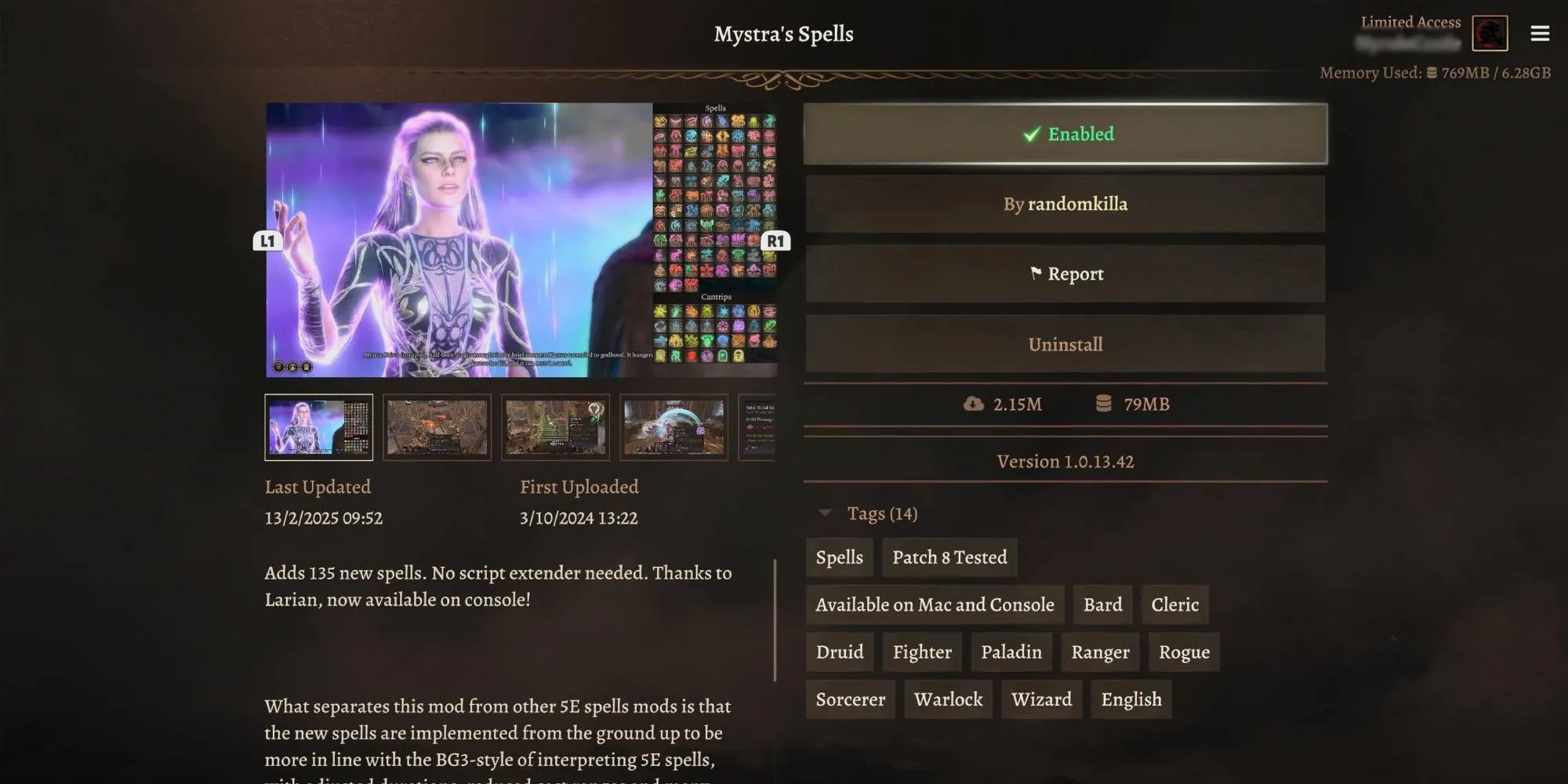 Danh sách phép thuật mở rộng trong Baldur's Gate 3 từ mod Mystra's Spells