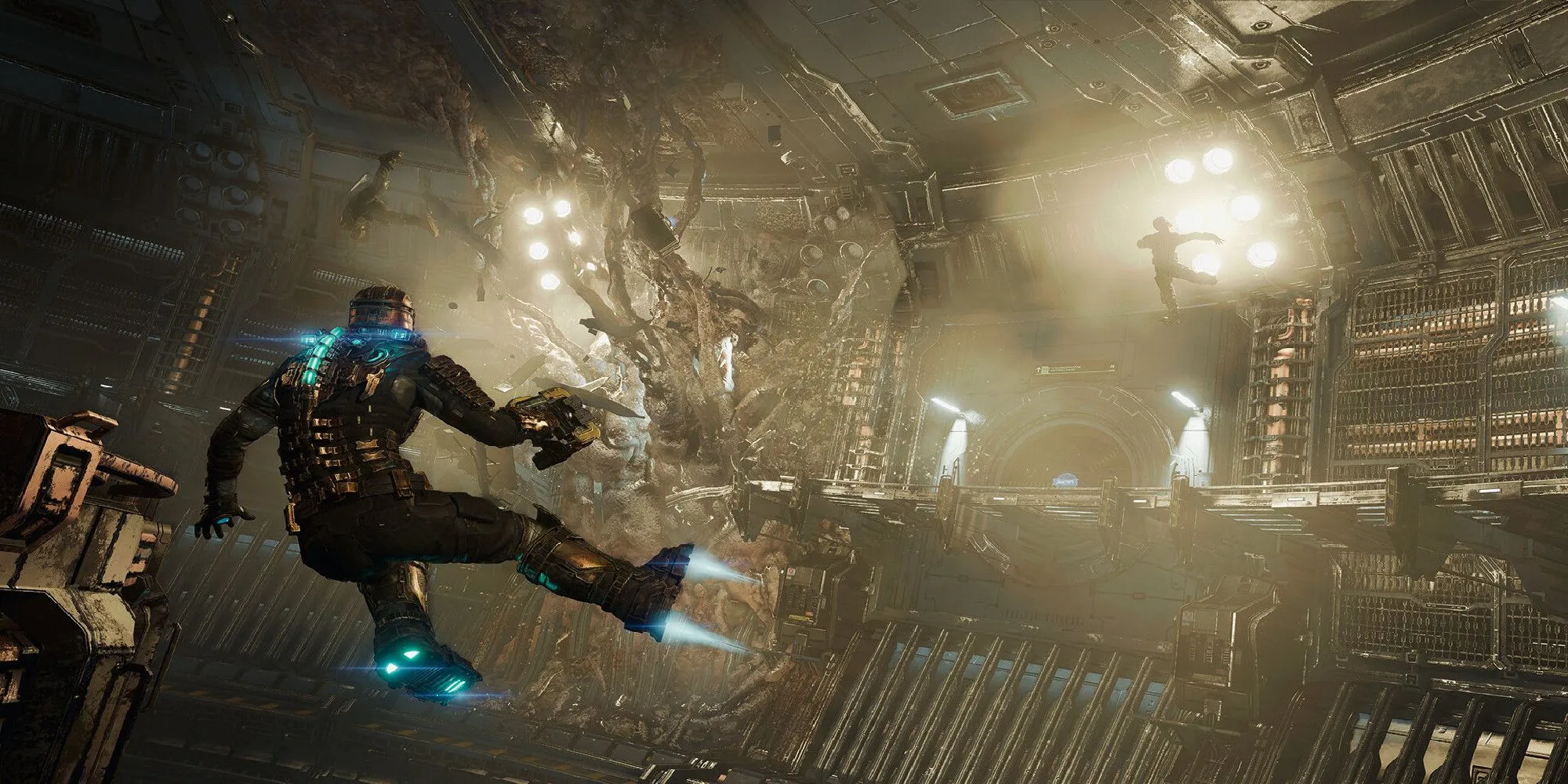 Dead Space Isaac floating in space