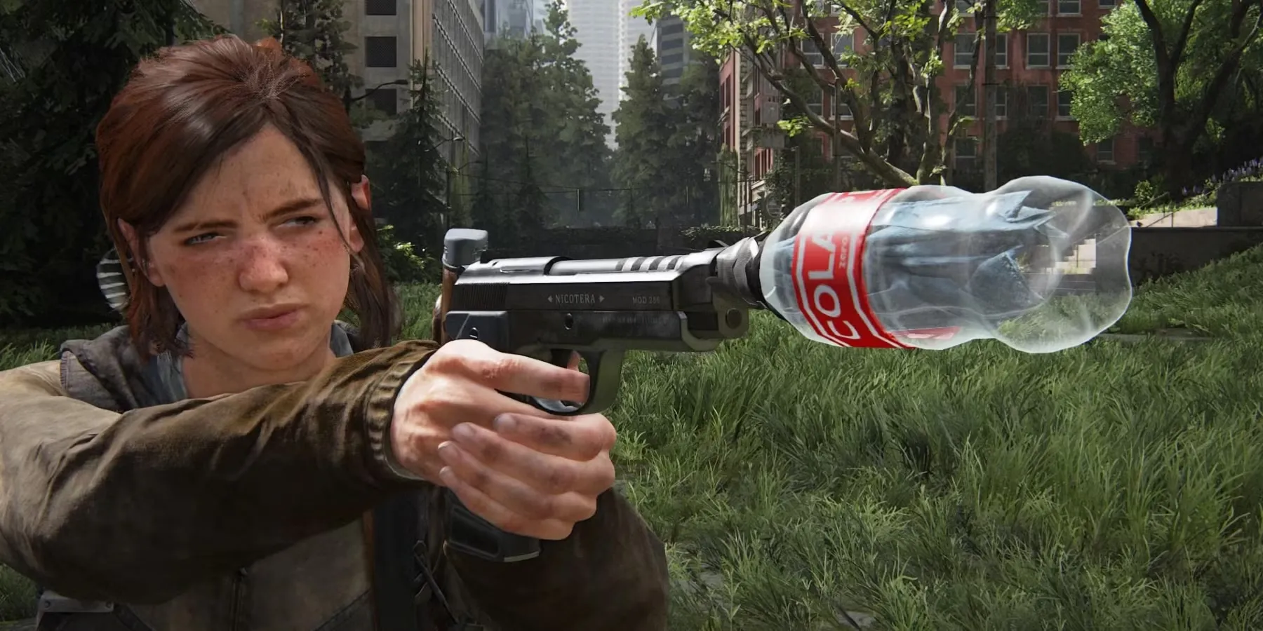 Ellie với khẩu súng lục gắn giảm thanh tự chế trong The Last of Us Part 2