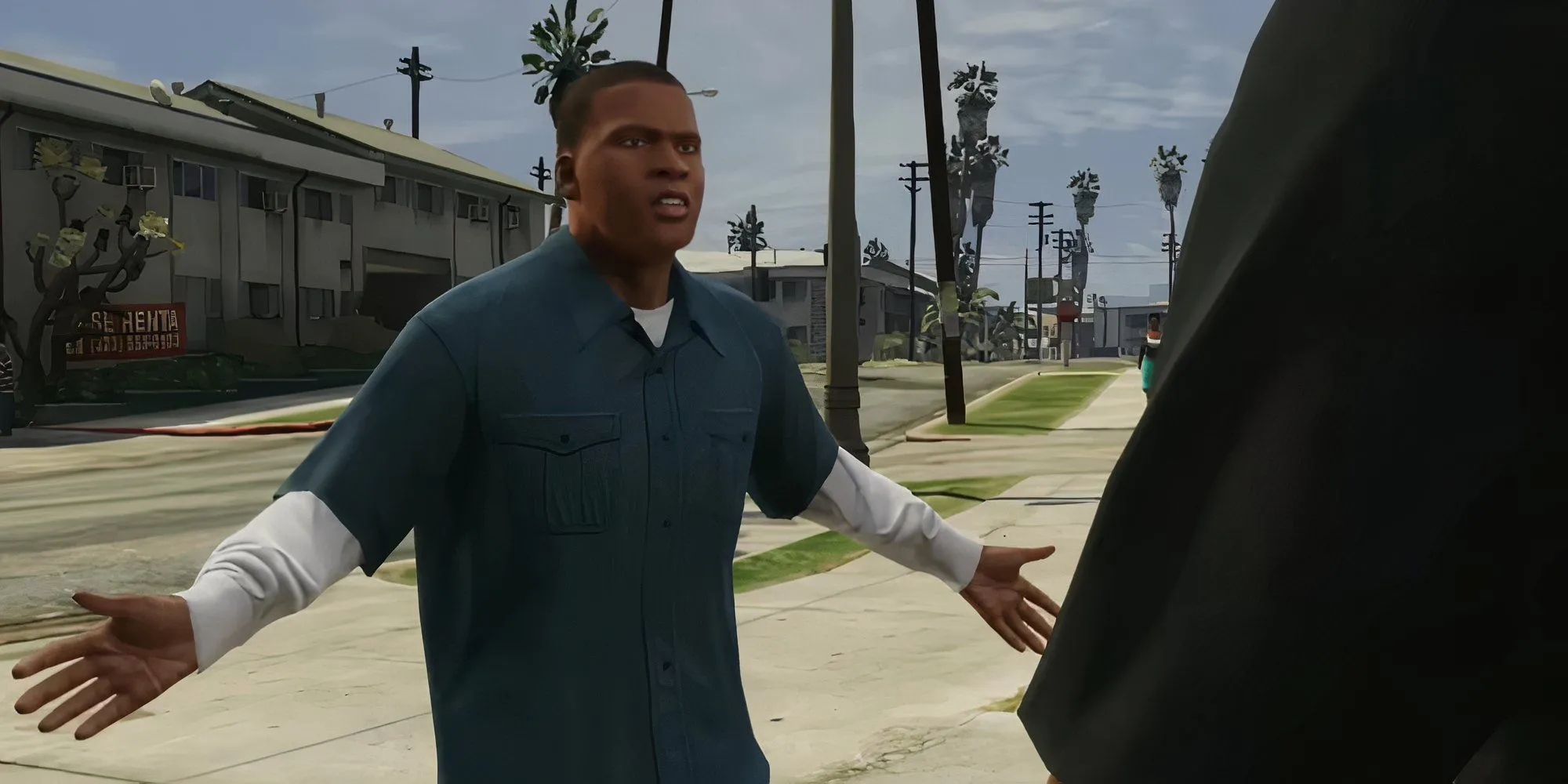 Franklin Clinton nhân vật GTA 5 đang nói chuyện trên đường phố
