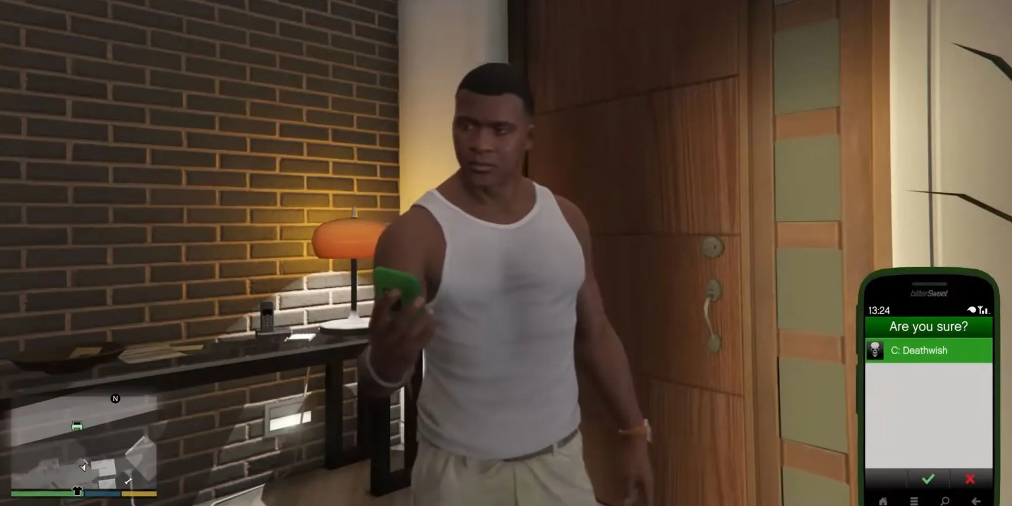 Franklin trong nhiệm vụ The Third Way của GTA V, một trong những cái kết của game