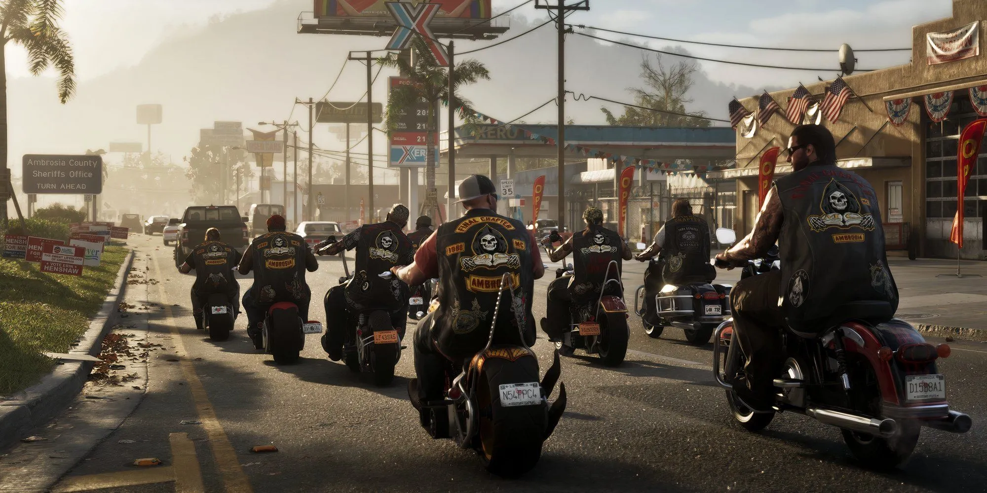 Game thủ chạy xe máy trên đường cao tốc trong GTA 6, có thể là một cảnh từ nhiệm vụ vận chuyển hàng cấm.