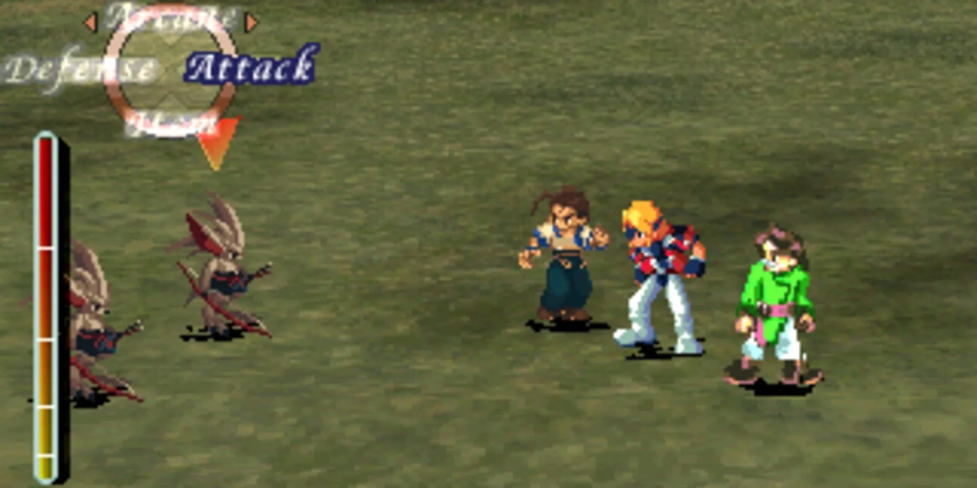 Giao diện chiến đấu khi điều khiển Gear (người máy khổng lồ) trong Xenogears trên PS1
