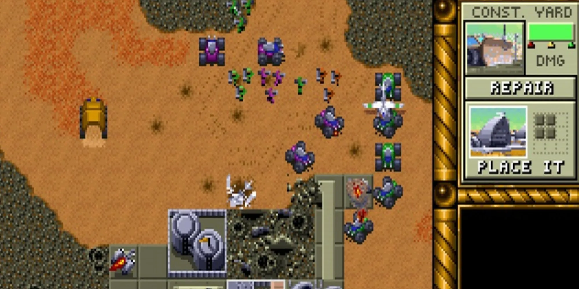 Giao diện chiến trường trong Dune II, tựa game đặt nền móng cho RTS