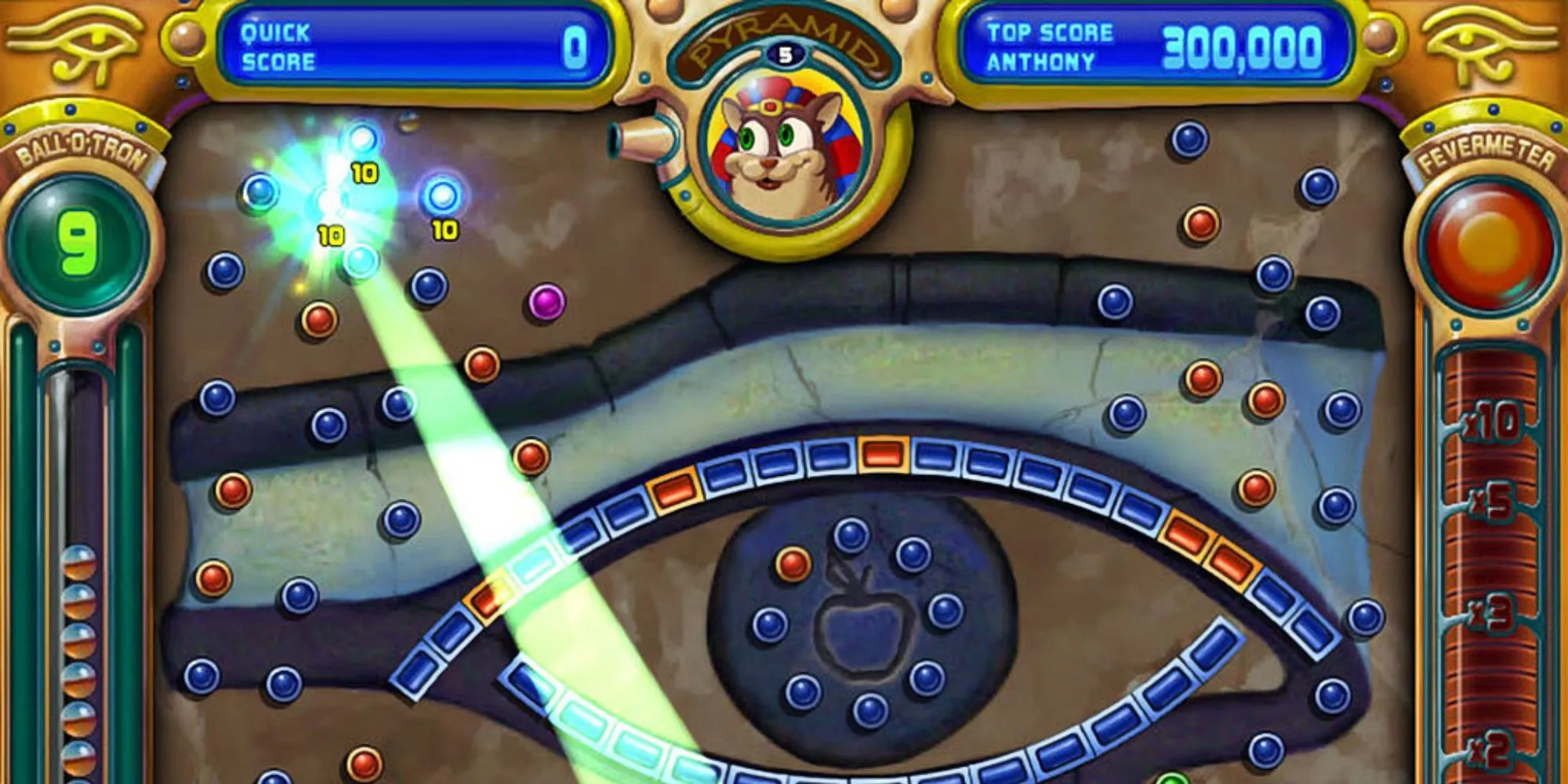 Giao diện game Peggle với những viên bi và chốt đầy màu sắc