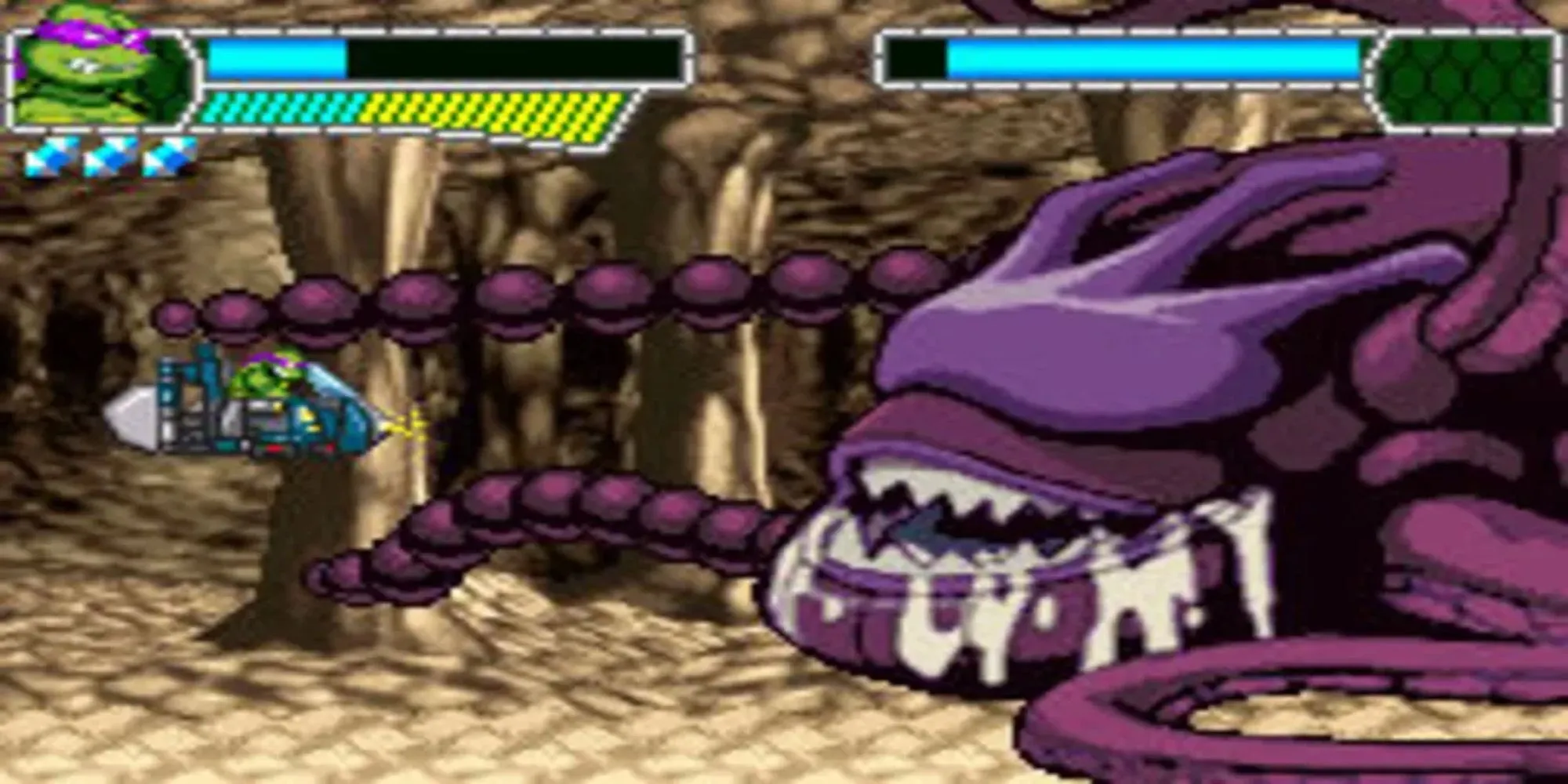 Giao diện game TMNT 2 Battle Nexus, thể hiện yếu tố chiến thuật 2D