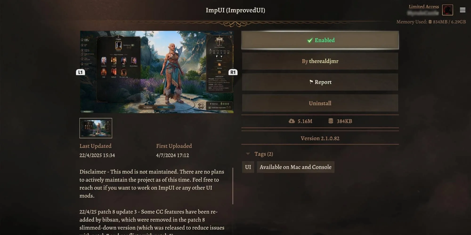 Giao diện người dùng (UI) được cải thiện trong Baldur's Gate 3 nhờ mod Improved UI