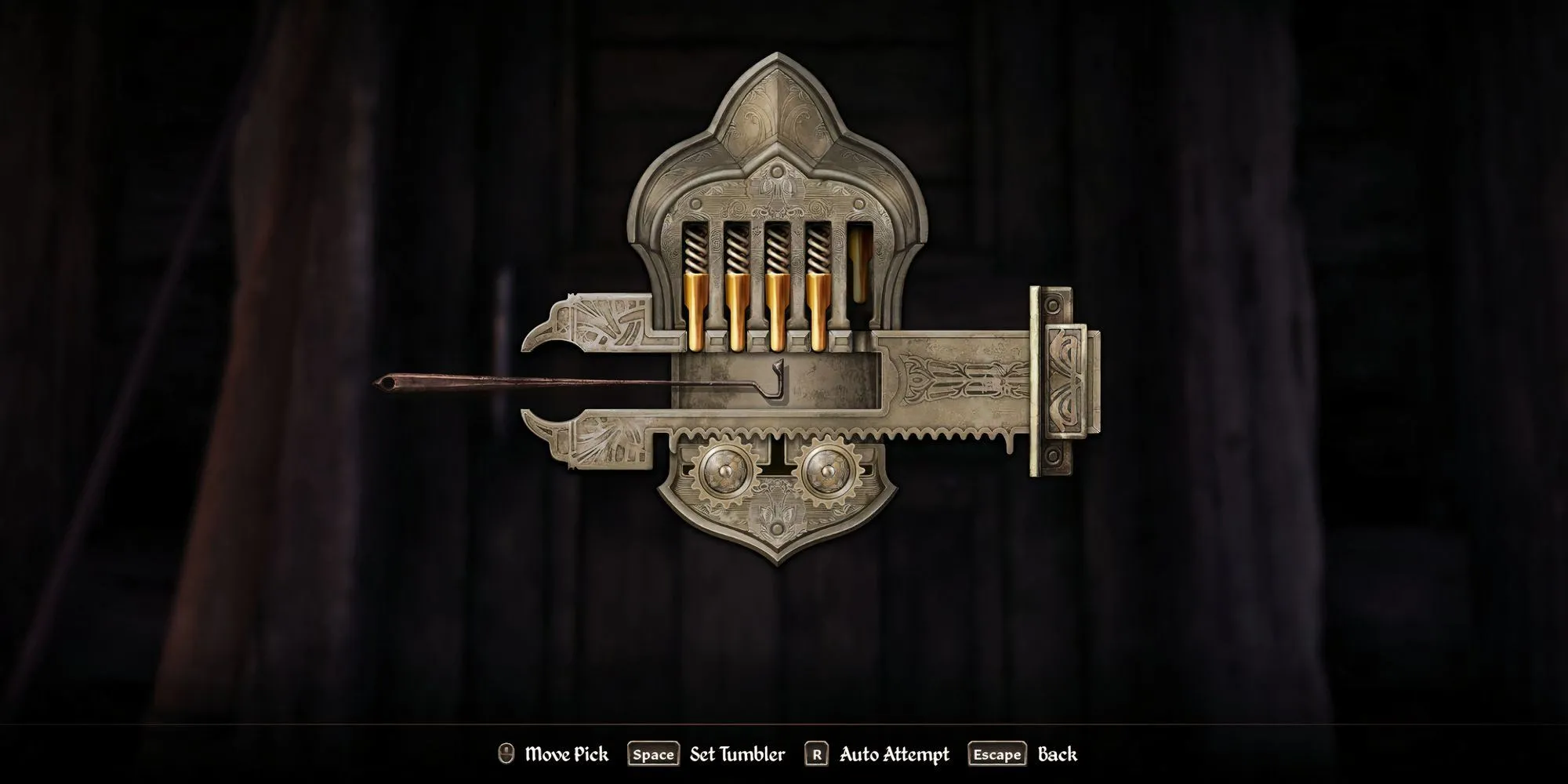 Giao diện phá khóa (lockpicking) khi thu thập vật phẩm trong The Elder Scrolls IV Oblivion Remastered