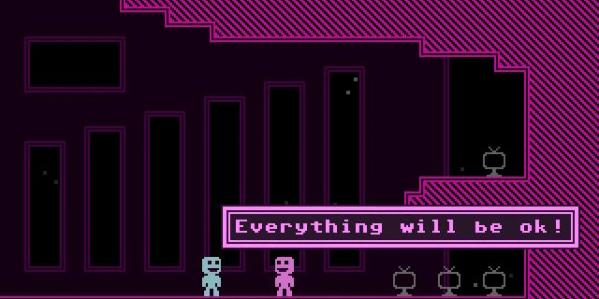 Hai nhân vật trong game VVVVVV đang tương tác và nói rằng mọi thứ sẽ ổn.