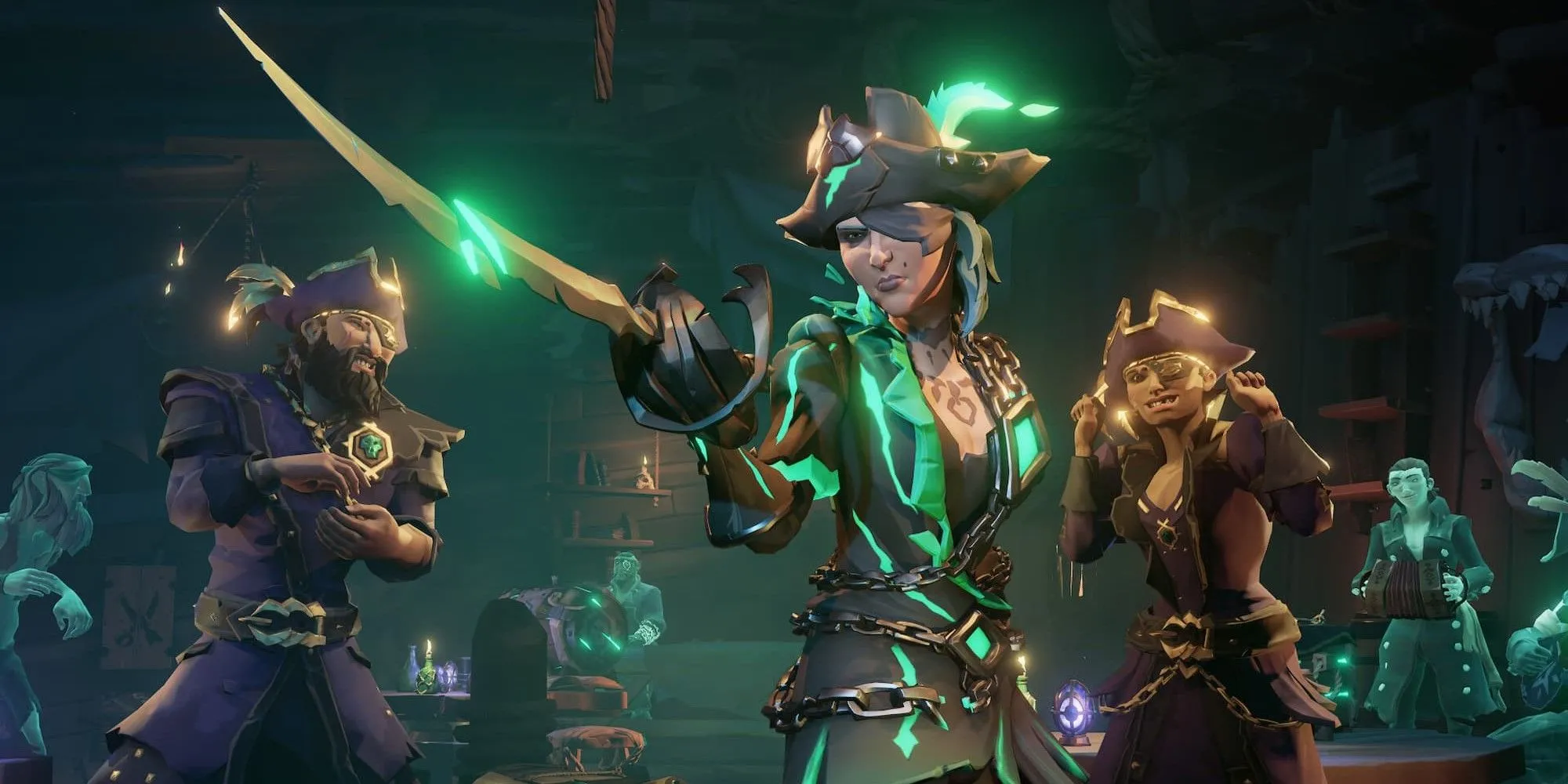 Hải tặc trong Sea of Thieves chuẩn bị hành động cướp bóc trên biển.