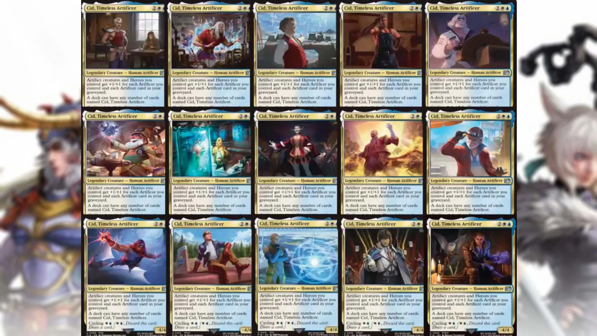 Hình ảnh bộ sưu tập thẻ bài Cid từ các phiên bản Final Fantasy trong Magic The Gathering