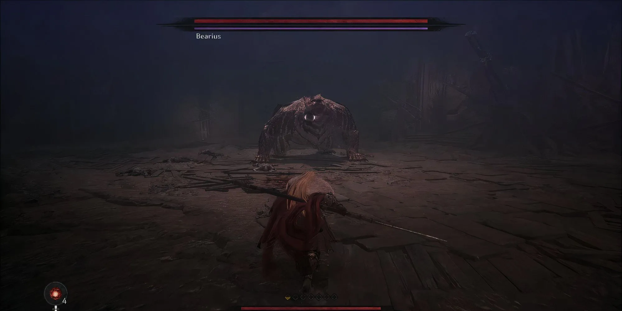 Hình ảnh boss Bearius, một con gấu lớn, trong game The First Berserker: Khazan