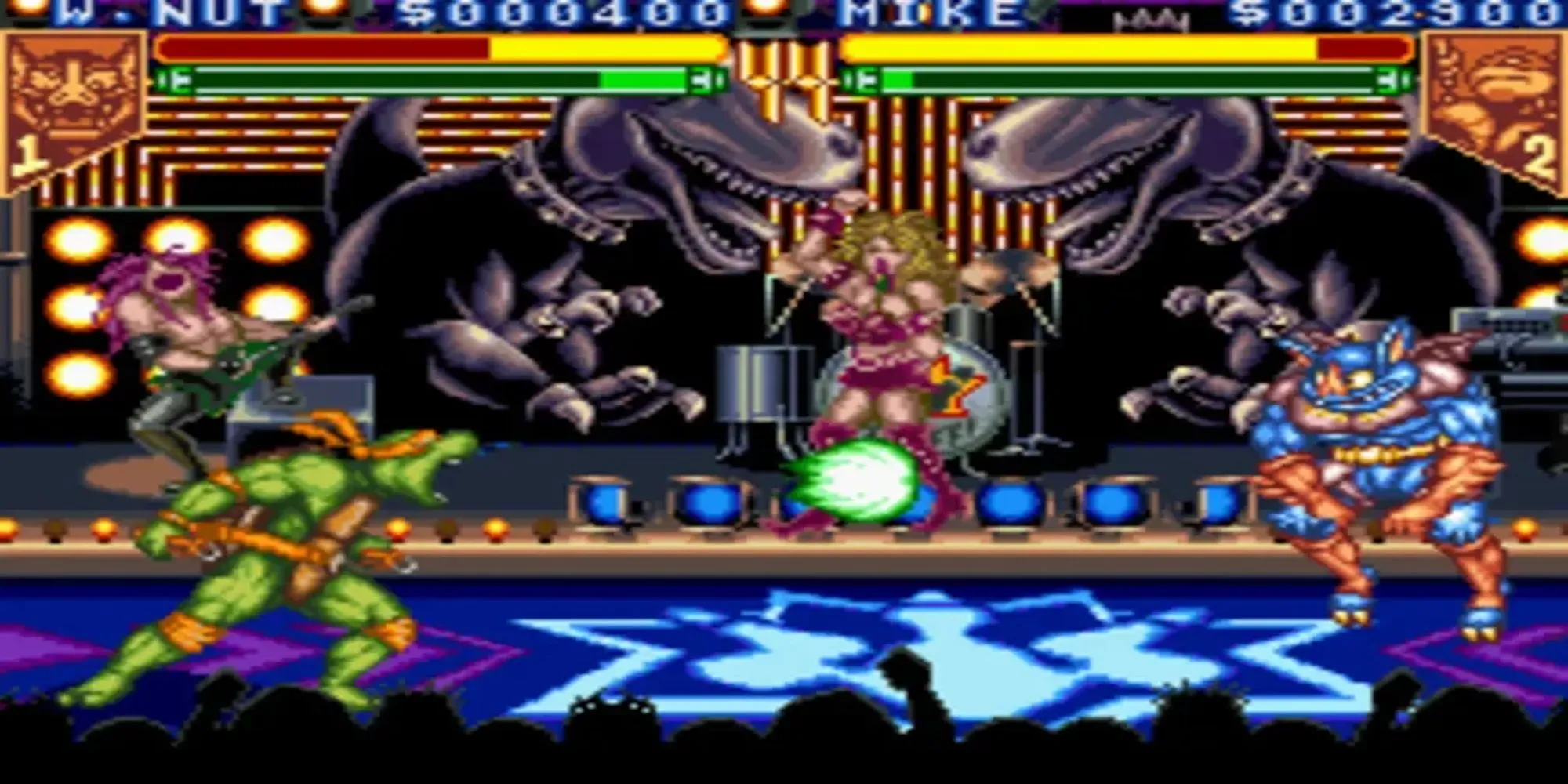 Hình ảnh chiến đấu trong game TMNT Tournament Fighters trên SNES