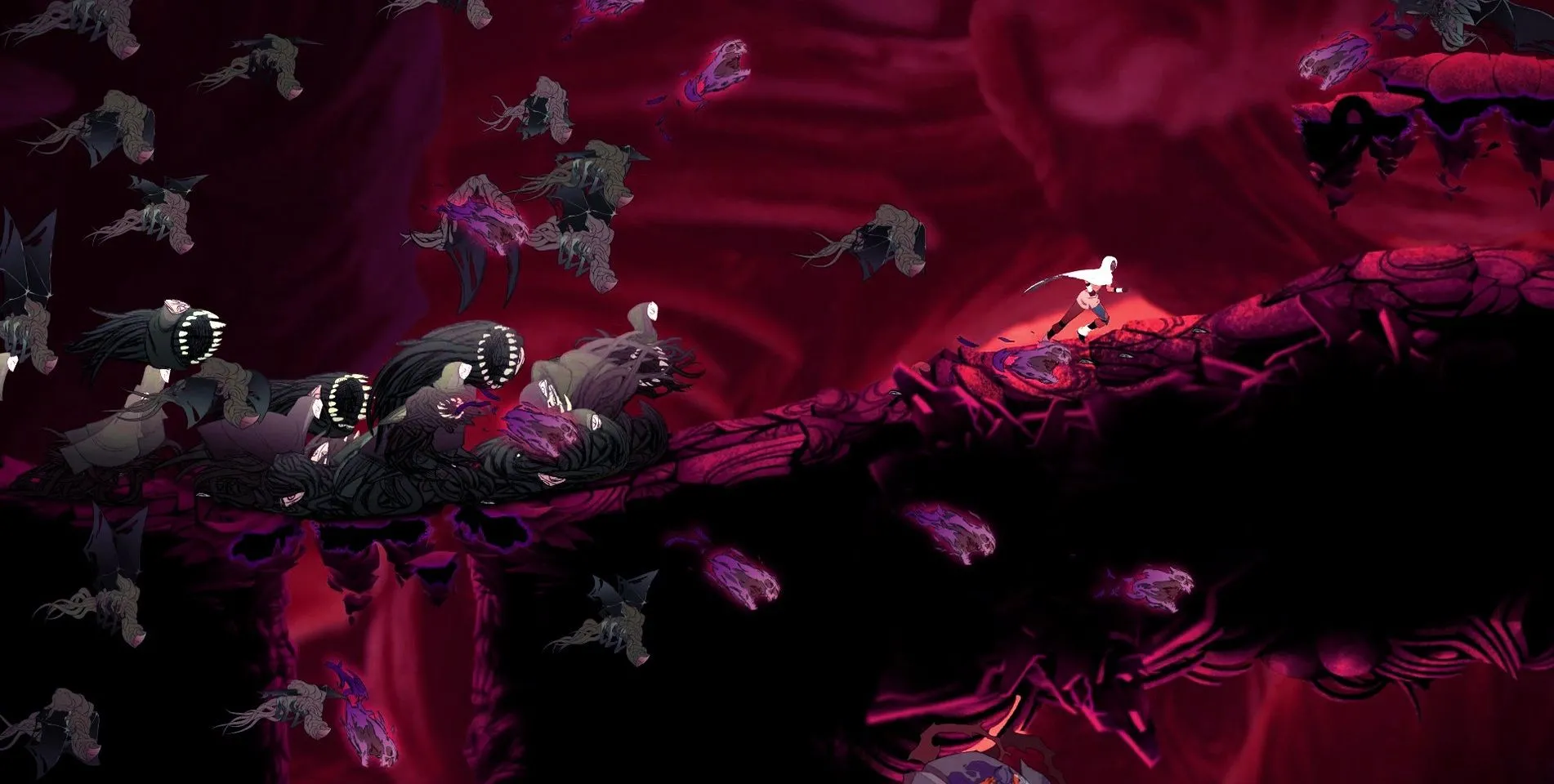 Hình ảnh gameplay của Sundered, một tựa game Metroidvania độc đáo.