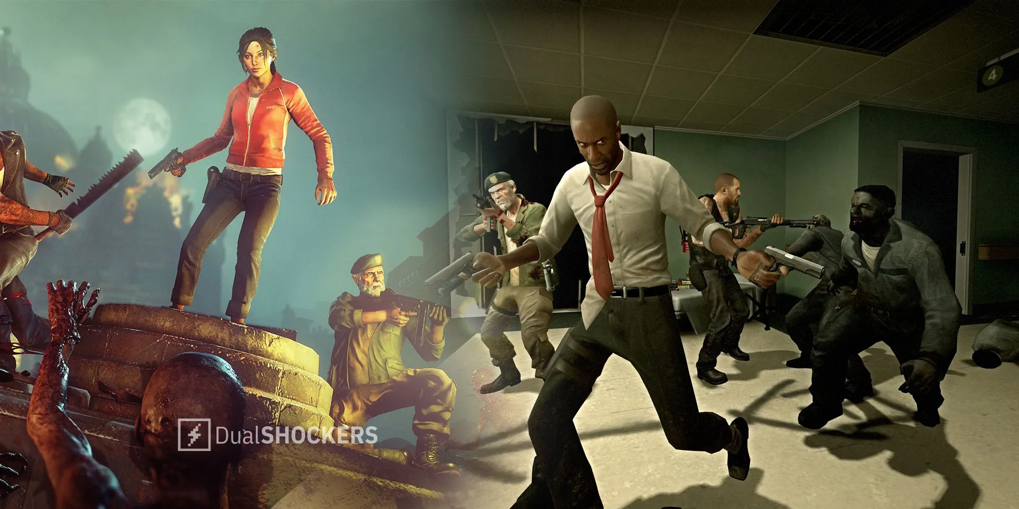 Hình ảnh gameplay Left 4 Dead hiển thị nhân vật và môi trường zombie