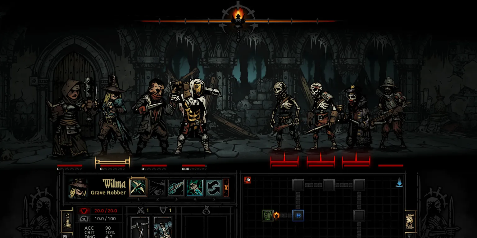Hình ảnh minh họa game Darkest Dungeon, một tựa game nhập vai roguelike thử thách.