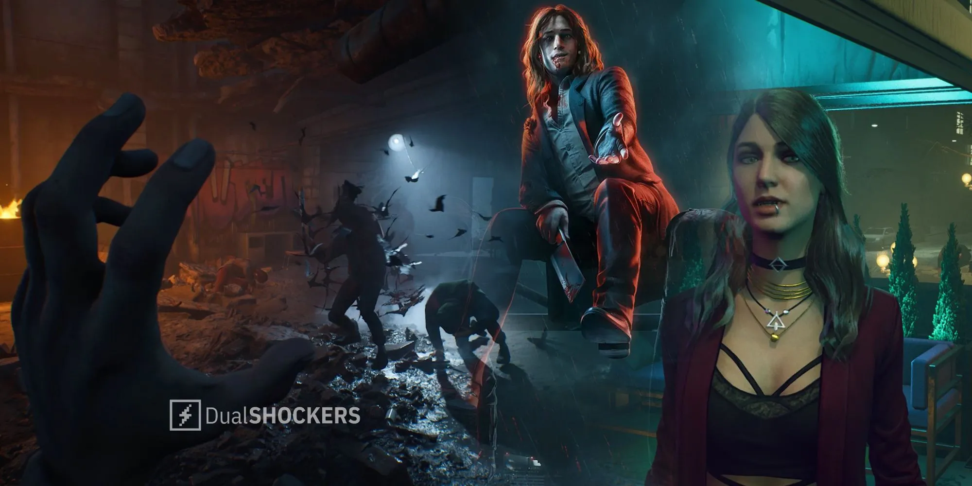 Hình ảnh một ma cà rồng trong Vampire The Masquerade Bloodlines 2 với bối cảnh thành phố Seattle về đêm