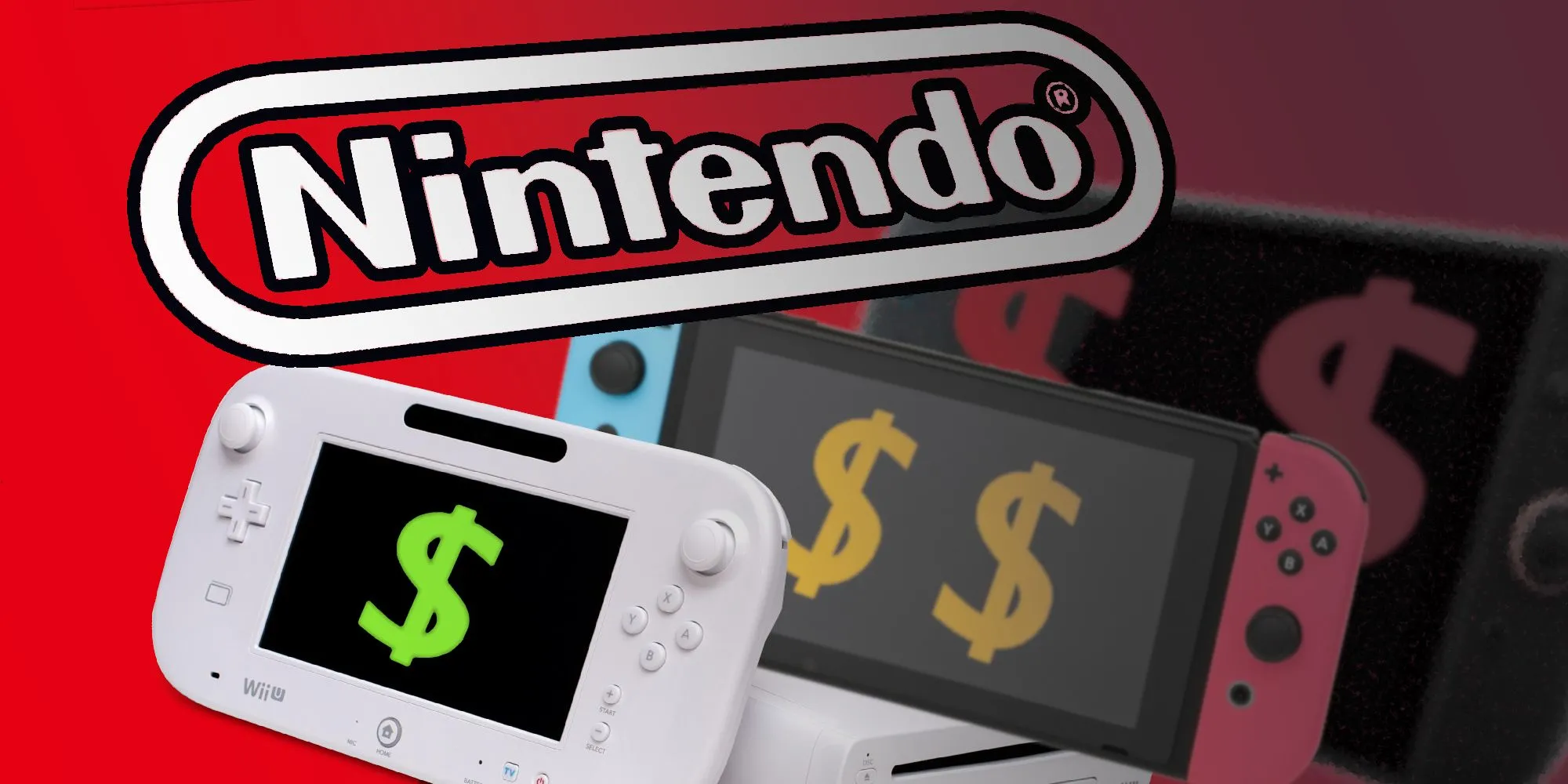 Hình ảnh tổng hợp các hệ máy Nintendo: Wii U, Switch, và logo giả định Switch 2.