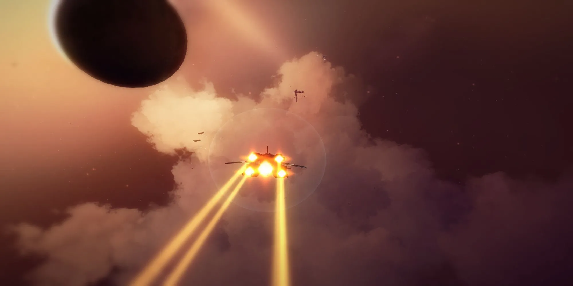 House of the Dying Sun Ship flying to an enemy ship