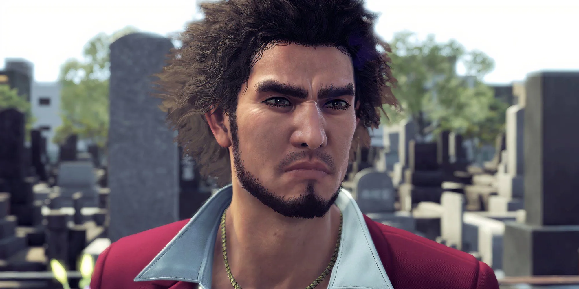 Ichiban Kasuga từ Yakuza: Like A Dragon với vẻ mặt căng thẳng bên ngoài