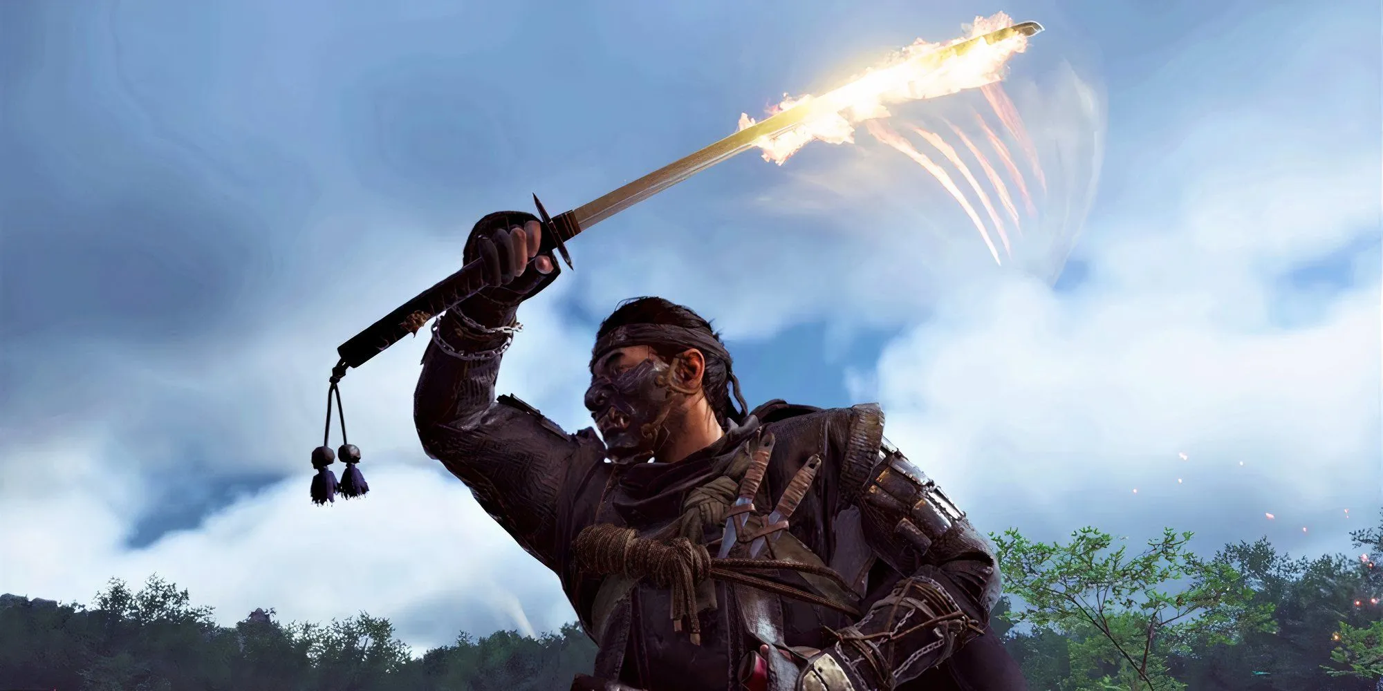 Jin Sakai trong một pha chiến đấu đẹp mắt của Ghost of Tsushima