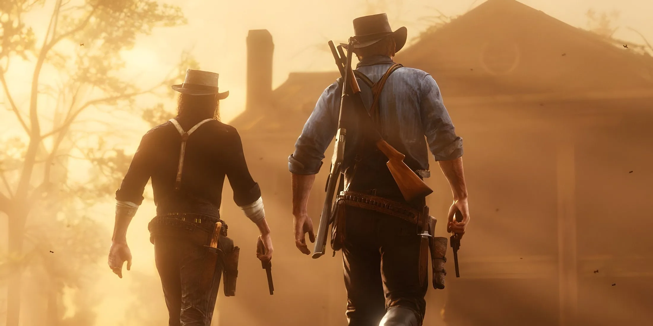John Marston và Arthur Morgan trong game Red Dead Redemption 2 tại Blackwater, Missouri