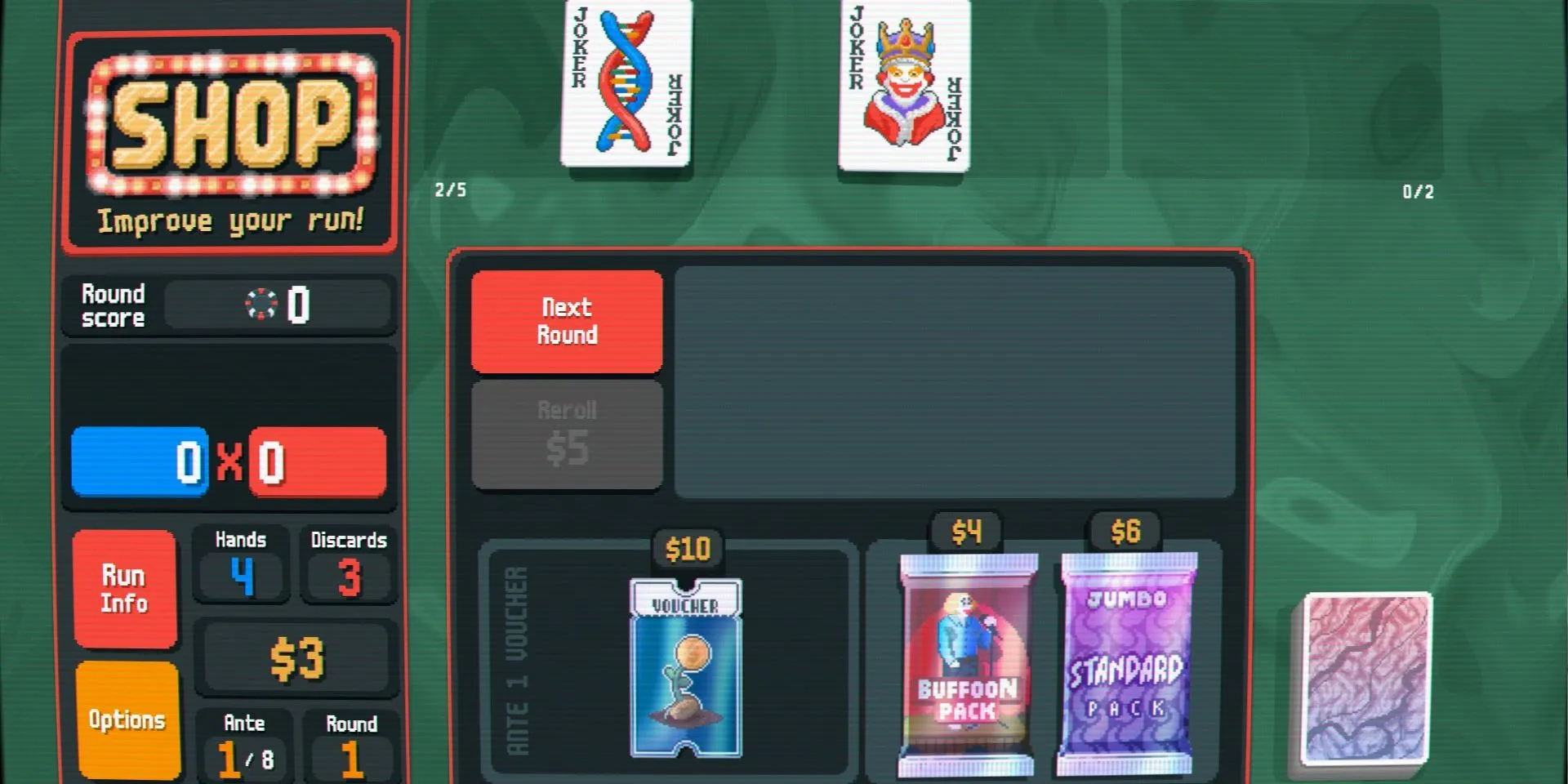 Joker DNA và Joker Baron xuất hiện trong cửa hàng ở Balatro seed 47KQV874