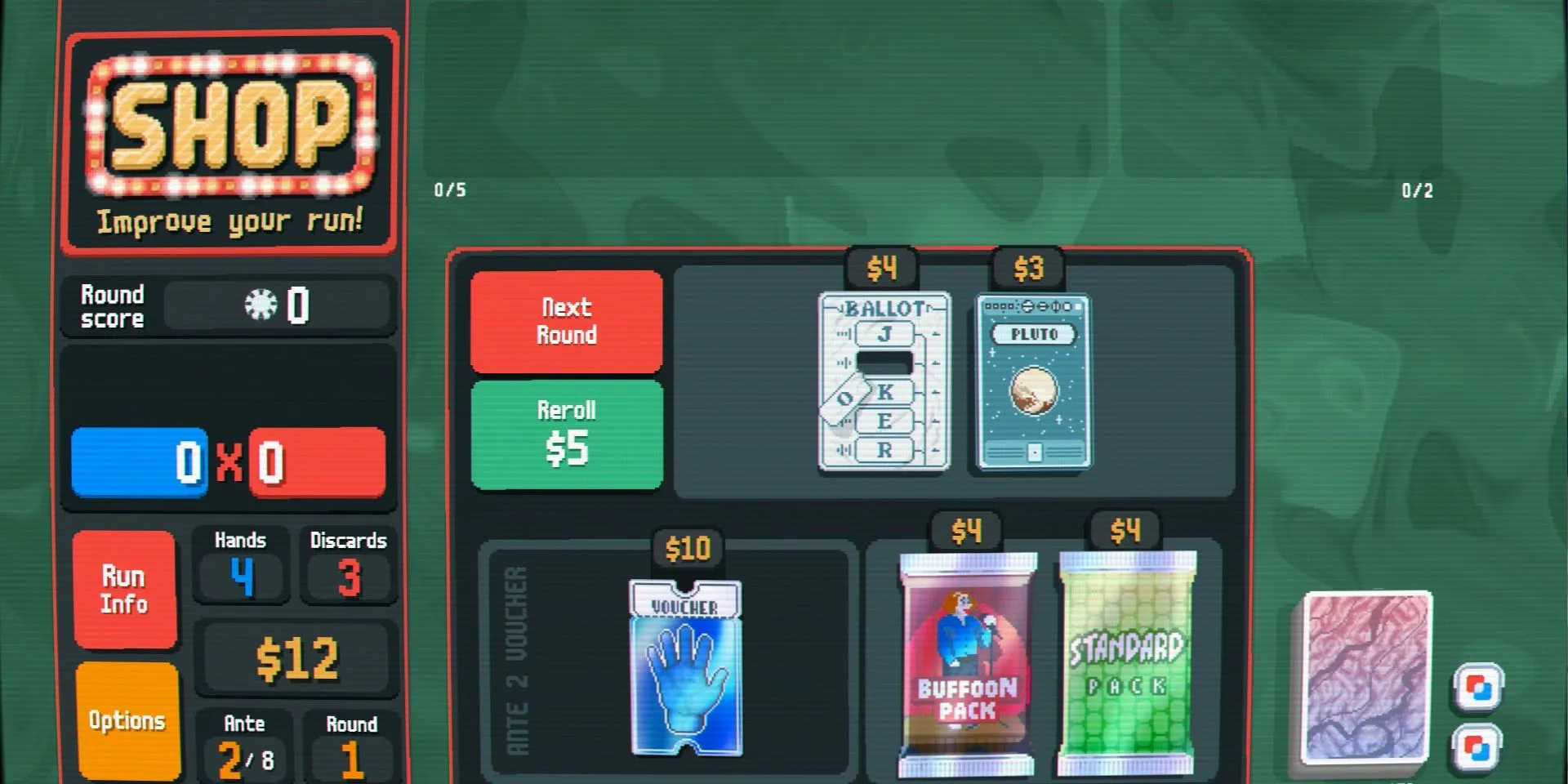 Joker Hanging Chad xuất hiện sớm ở vòng 1 trong Balatro seed 8BEHUNTU