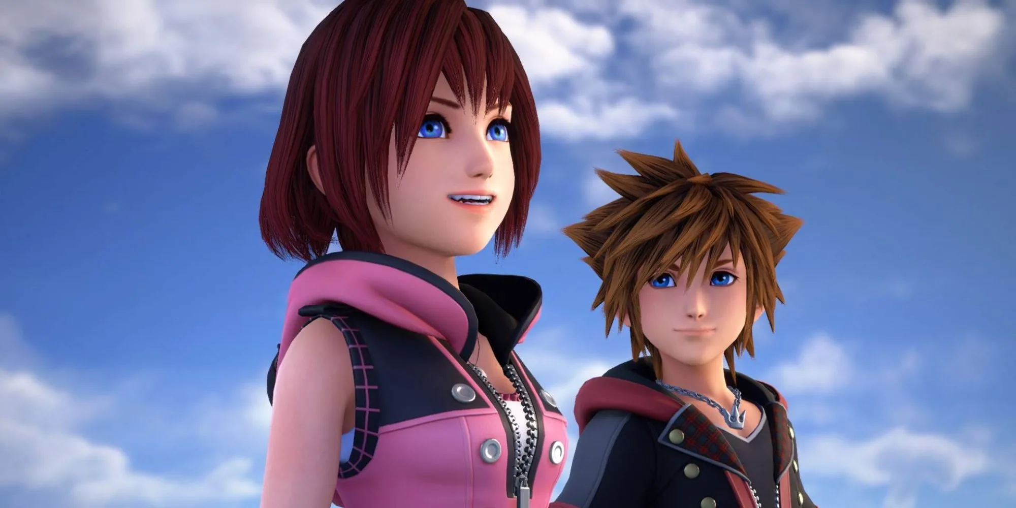 Kairi và Sora nắm tay nhau trong một cảnh của Kingdom Hearts 3