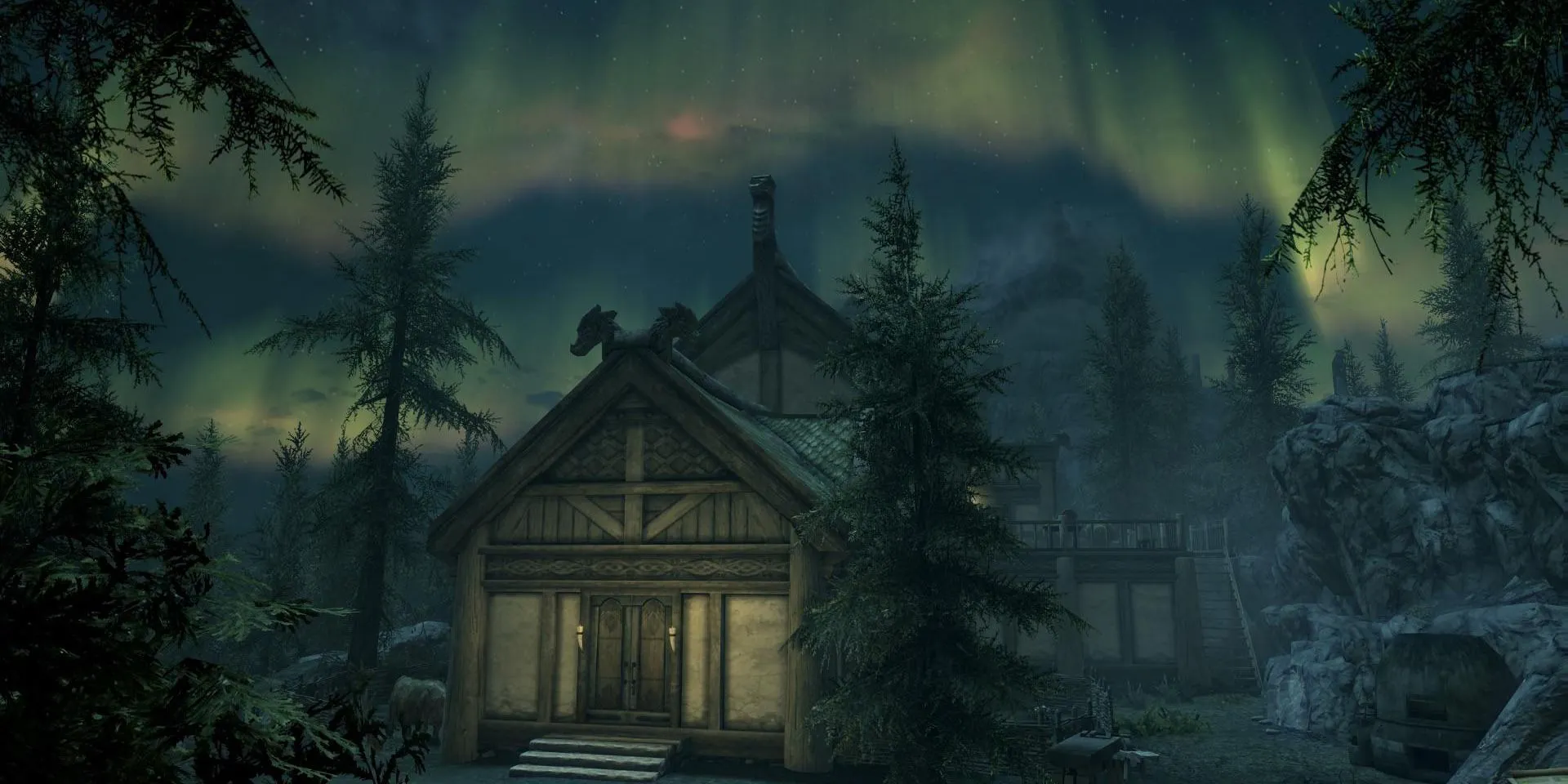 Khung cảnh ngôi nhà do người chơi xây trong Skyrim: Hearthfire DLC
