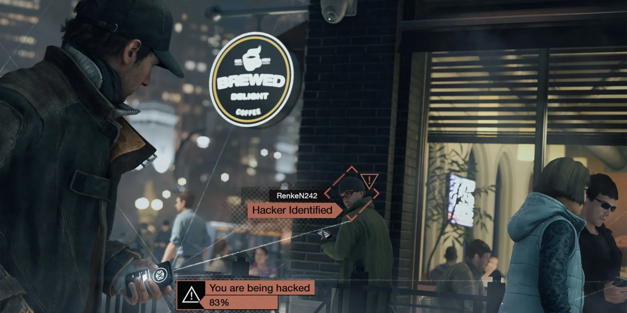 Khung cảnh thành phố Chicago trong game Watch Dogs với nhân vật Aiden Pearce