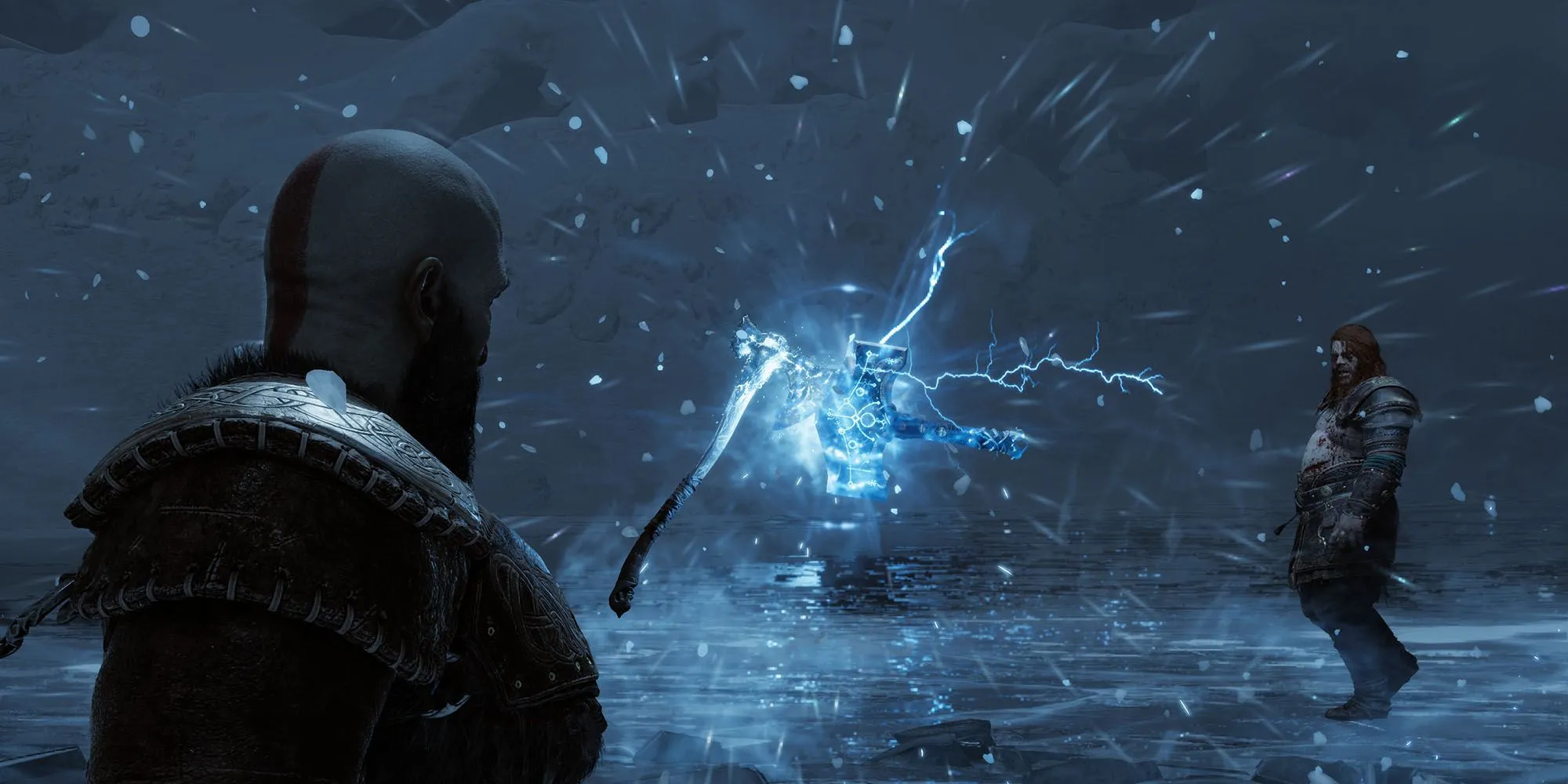 Kratos và Atreus đối mặt Thor trong God Of War Ragnarok