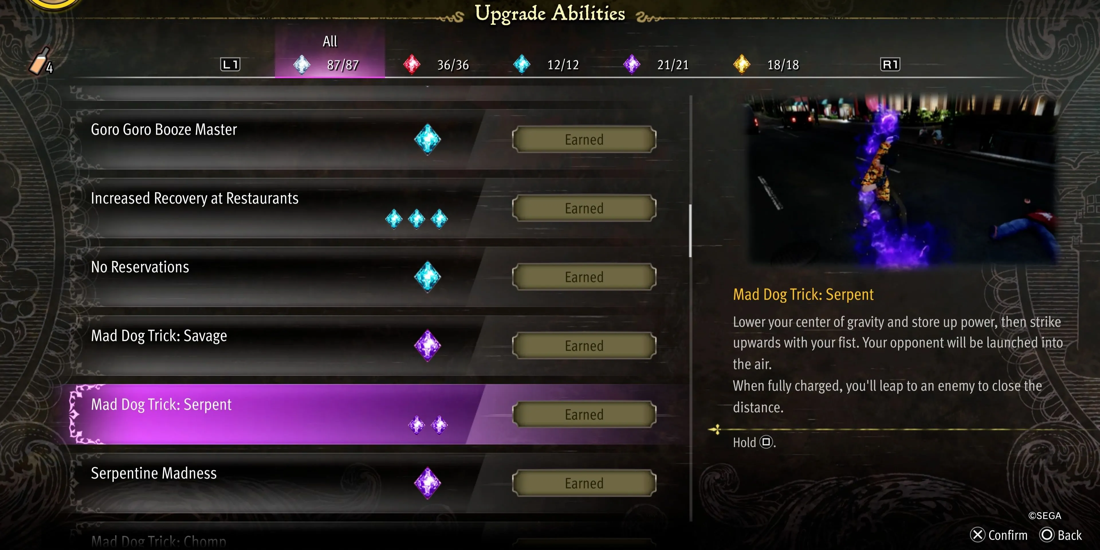 Kỹ năng Mad Dog Trick Serpent trong Pirate Yakuza giúp Majima hất tung đối thủ để thực hiện combo trên không