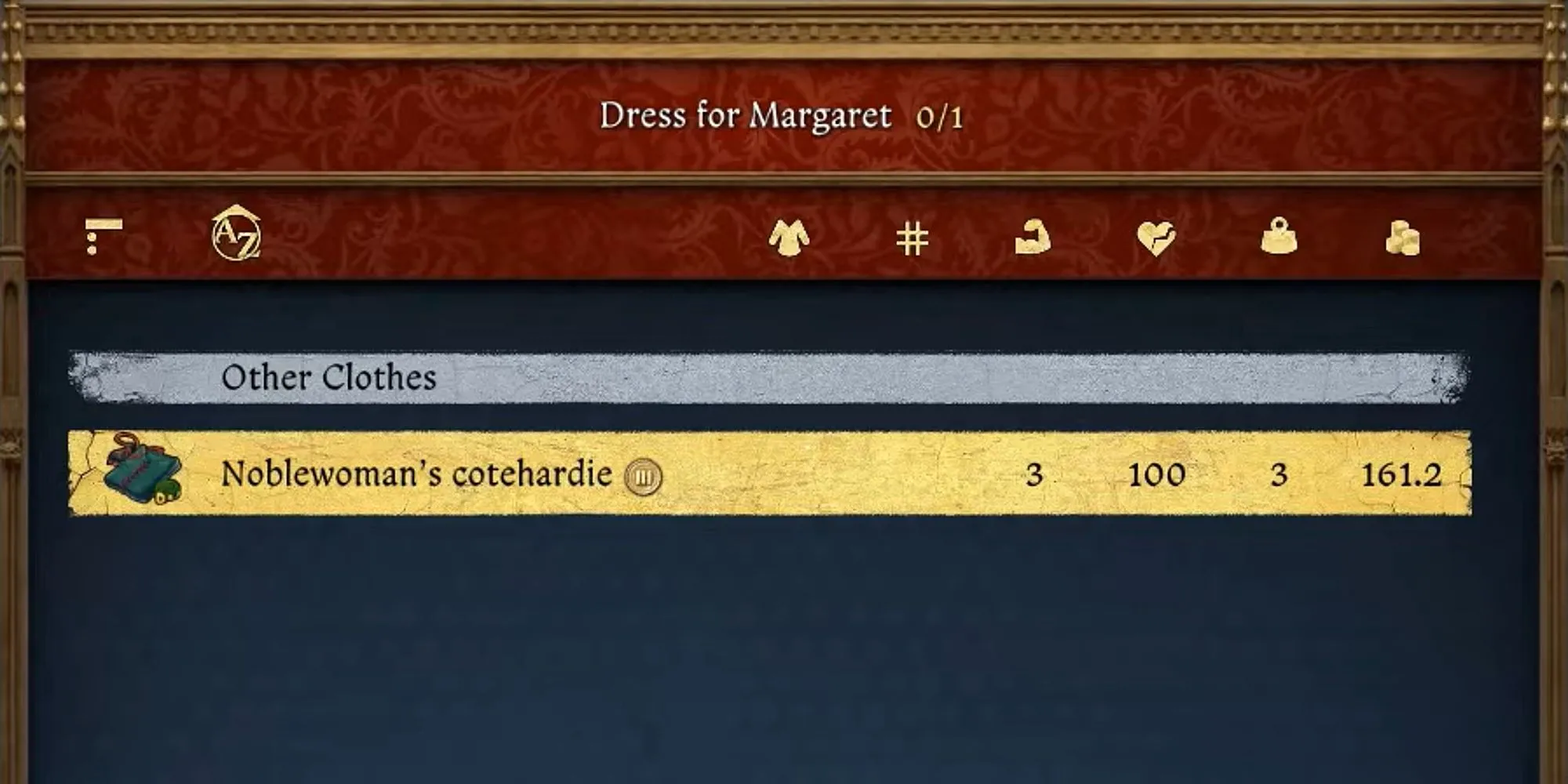 Lựa chọn váy Noblewoman's Cothardie cho Margaret trong KCD2